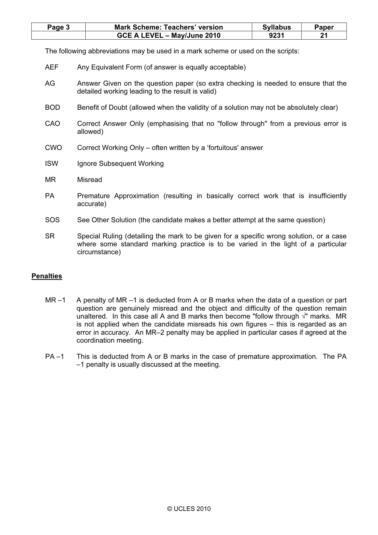 Mark scheme, page 3 of 7