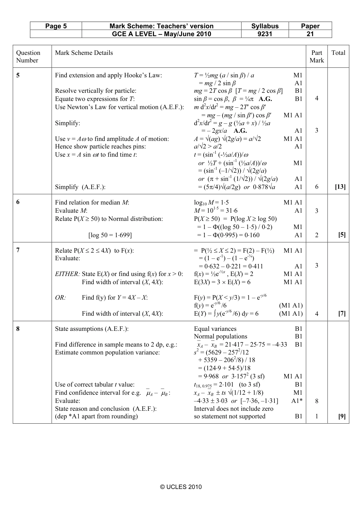 Mark scheme, page 5 of 7