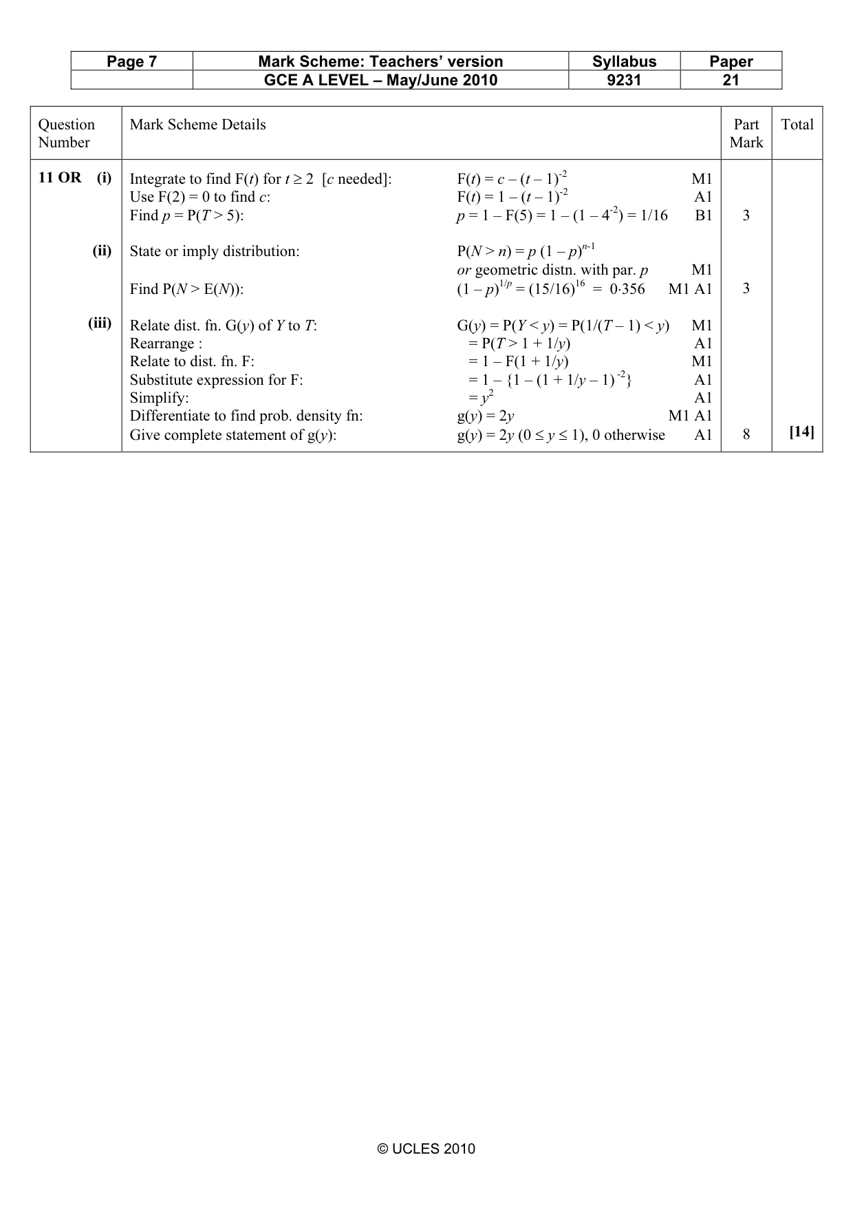 Mark scheme, page 7 of 7
