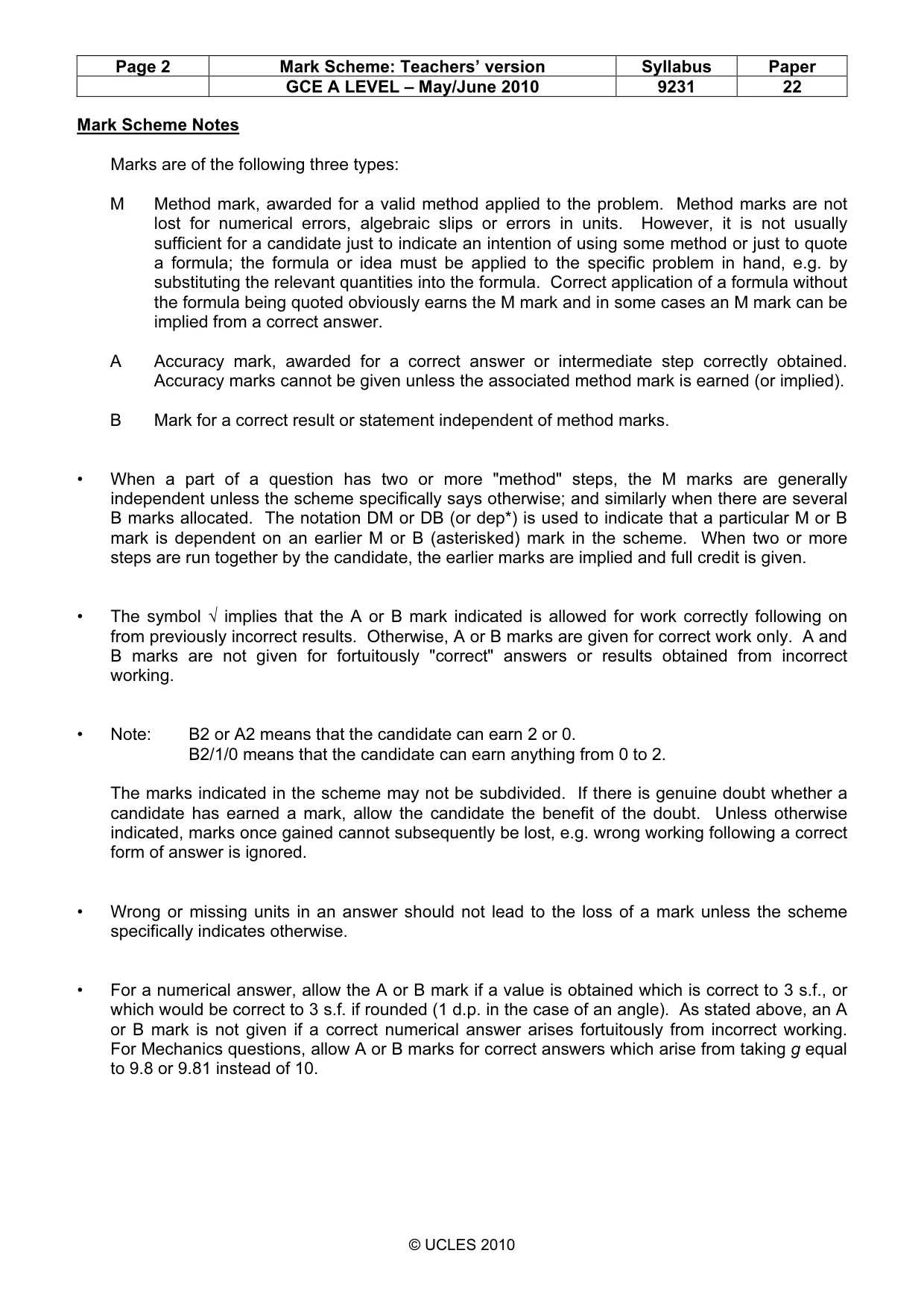 Mark scheme, page 2 of 7