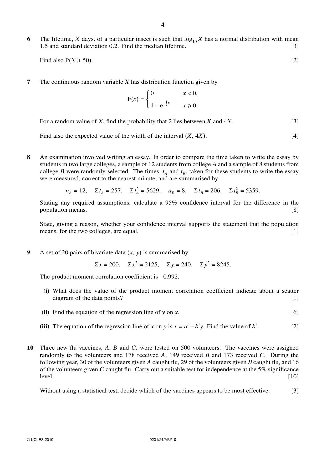 Cambridge A Level Mathematics - Further 9231 2010 May/June Paper 2 · Variant 1 question paper, page 4 of 8