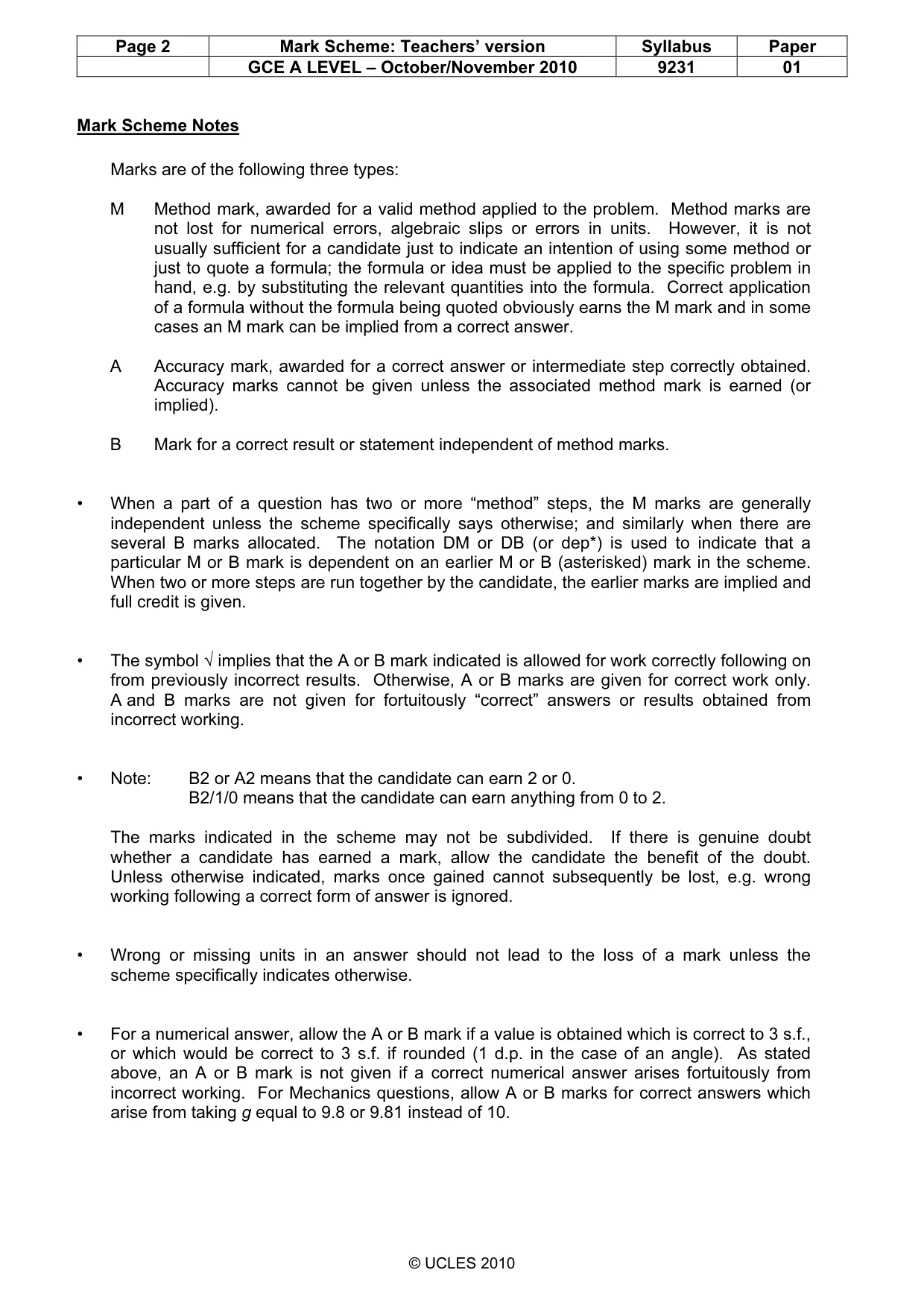 Mark scheme, page 2 of 9