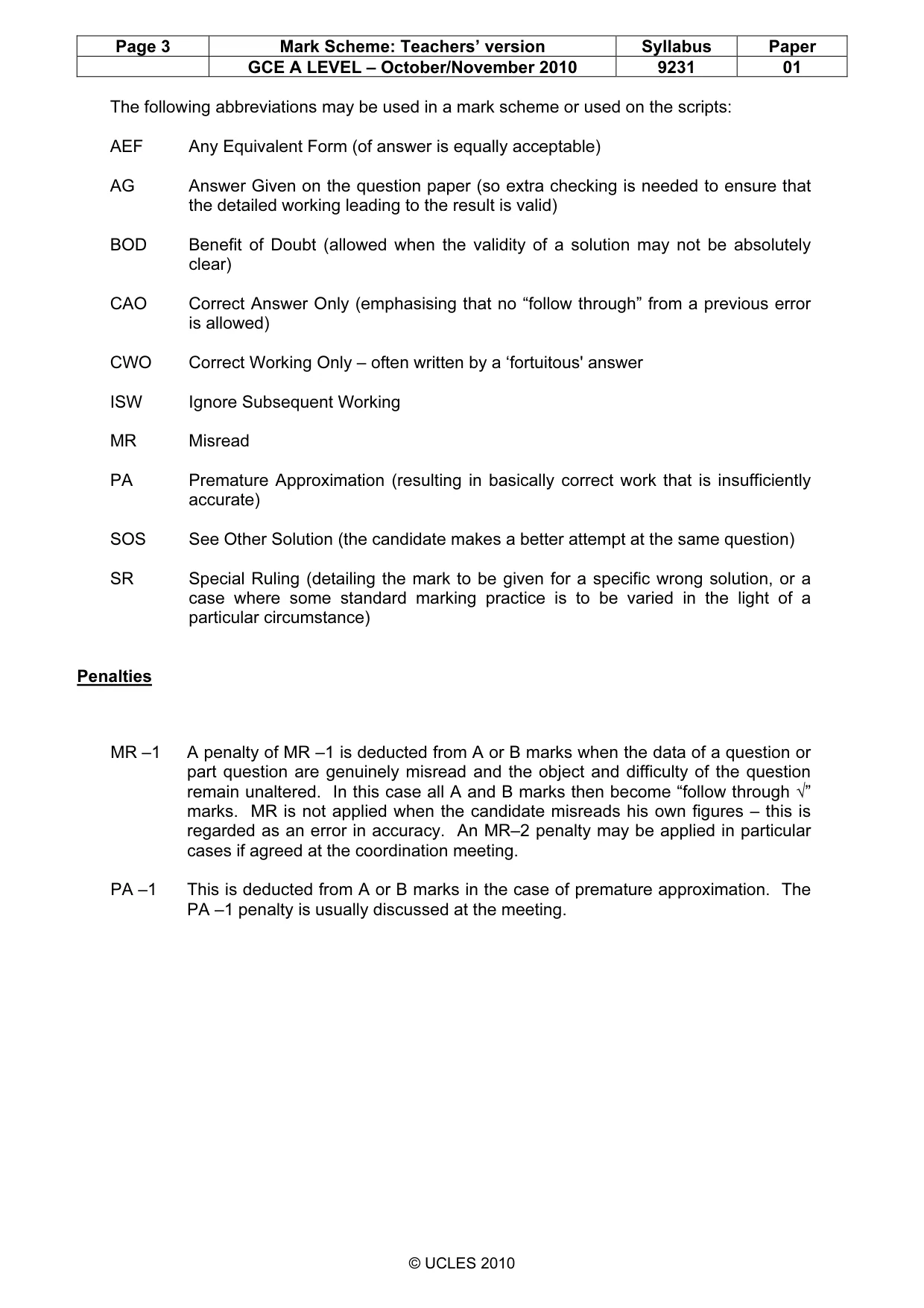 Mark scheme, page 3 of 9