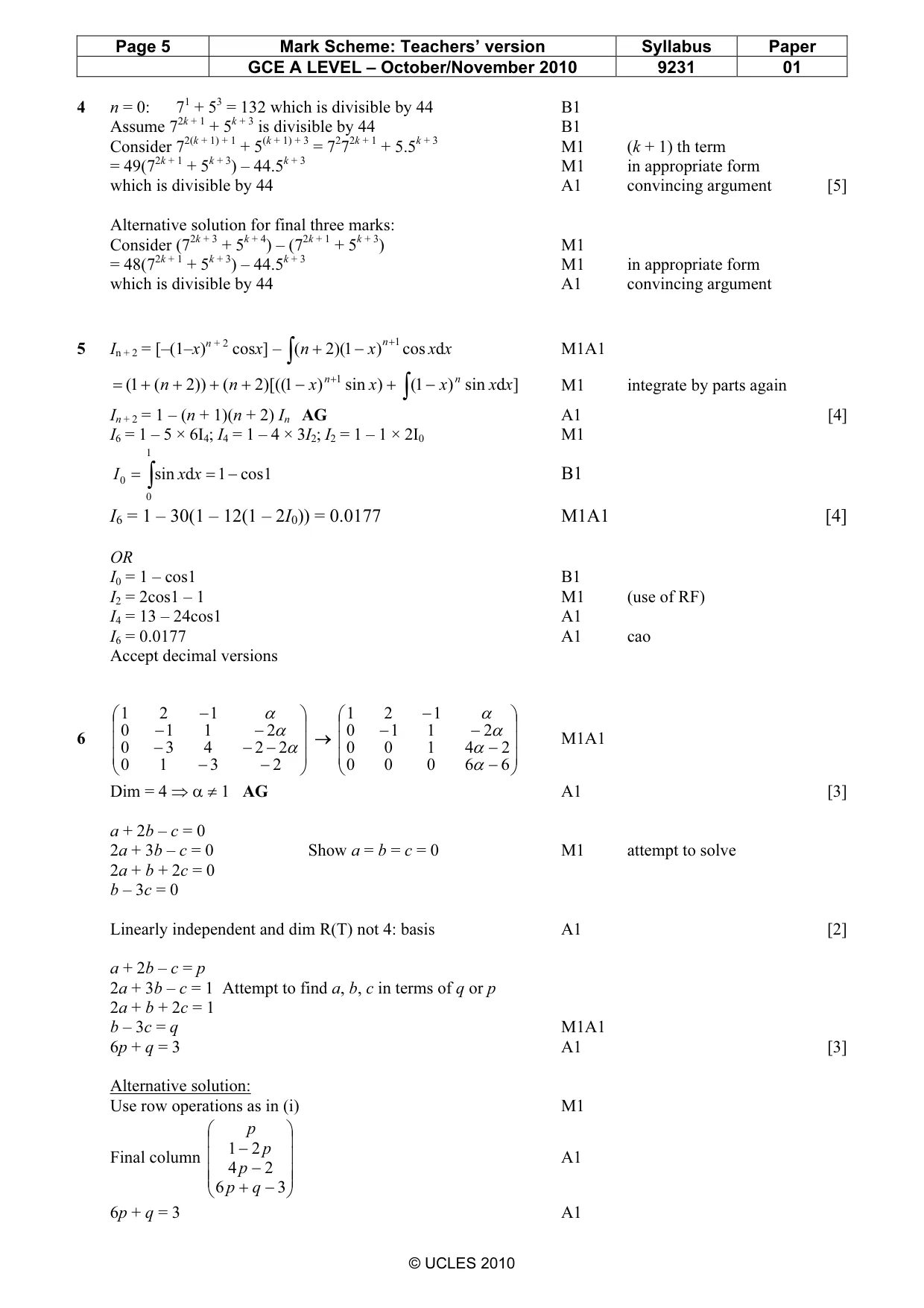 Mark scheme, page 5 of 9