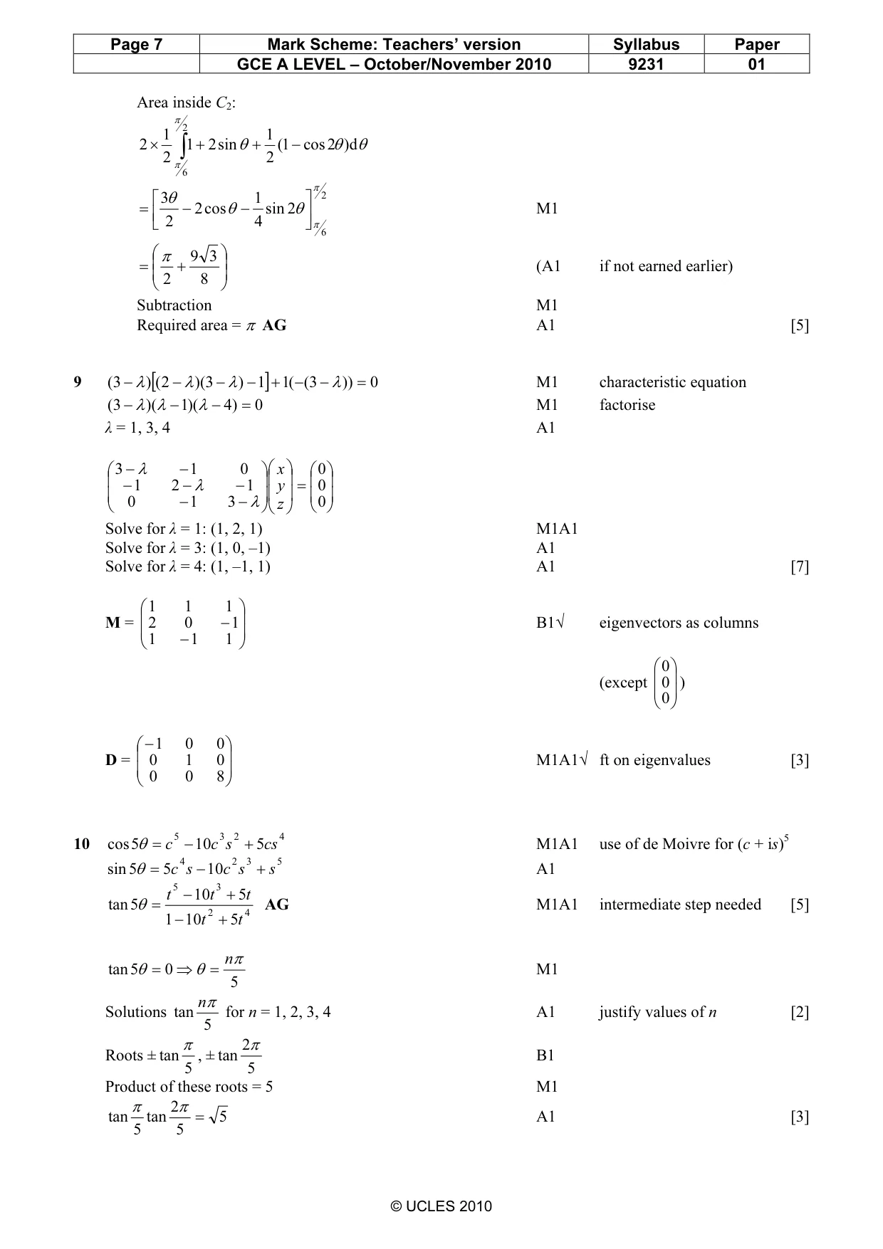 Mark scheme, page 7 of 9