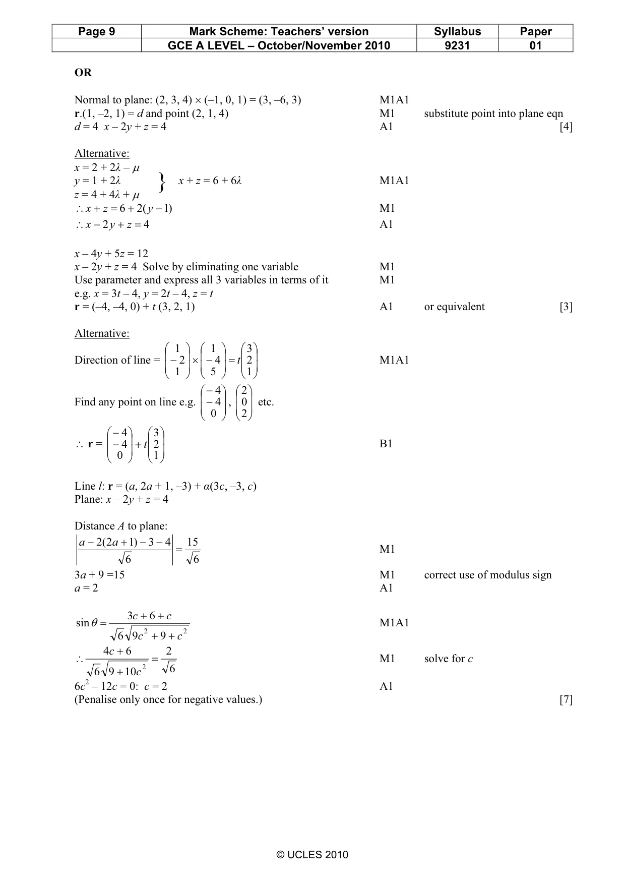 Mark scheme, page 9 of 9