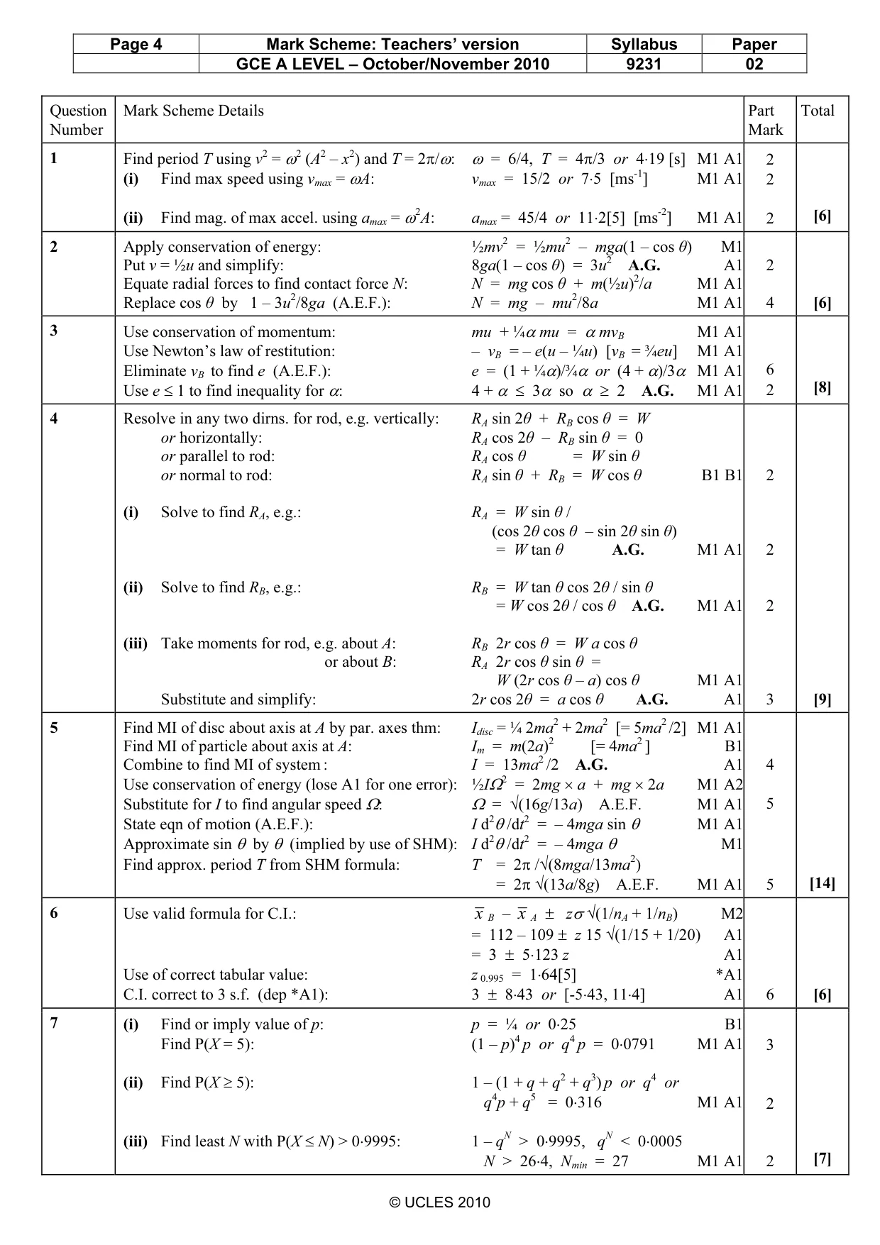 Mark scheme, page 4 of 6