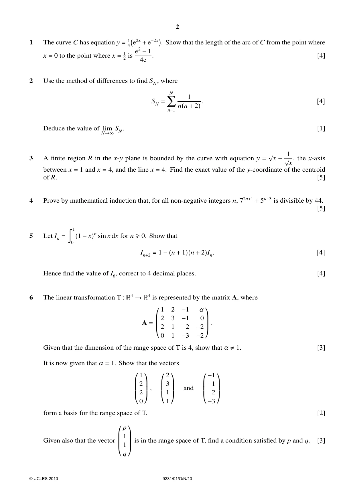 Cambridge A Level Mathematics - Further 9231 2010 Oct/Nov Paper 1 · Variant 1 question paper, page 2 of 4