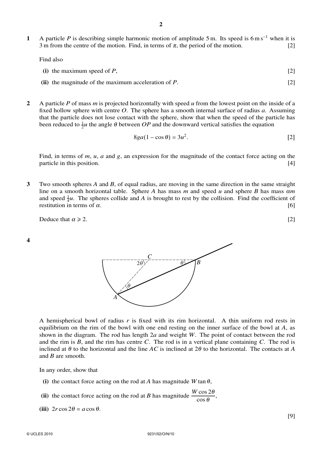 Cambridge A Level Mathematics - Further 9231 2010 Oct/Nov Paper 2 · Variant 1 question paper, page 2 of 8