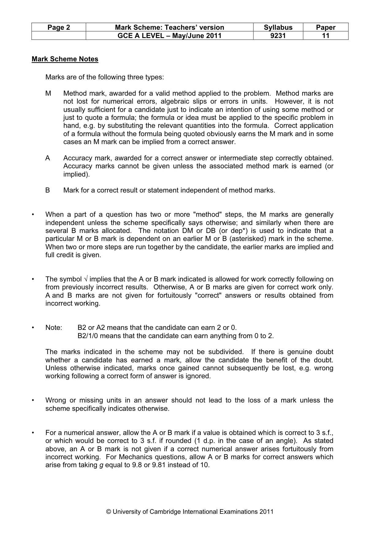 Mark scheme, page 2 of 11