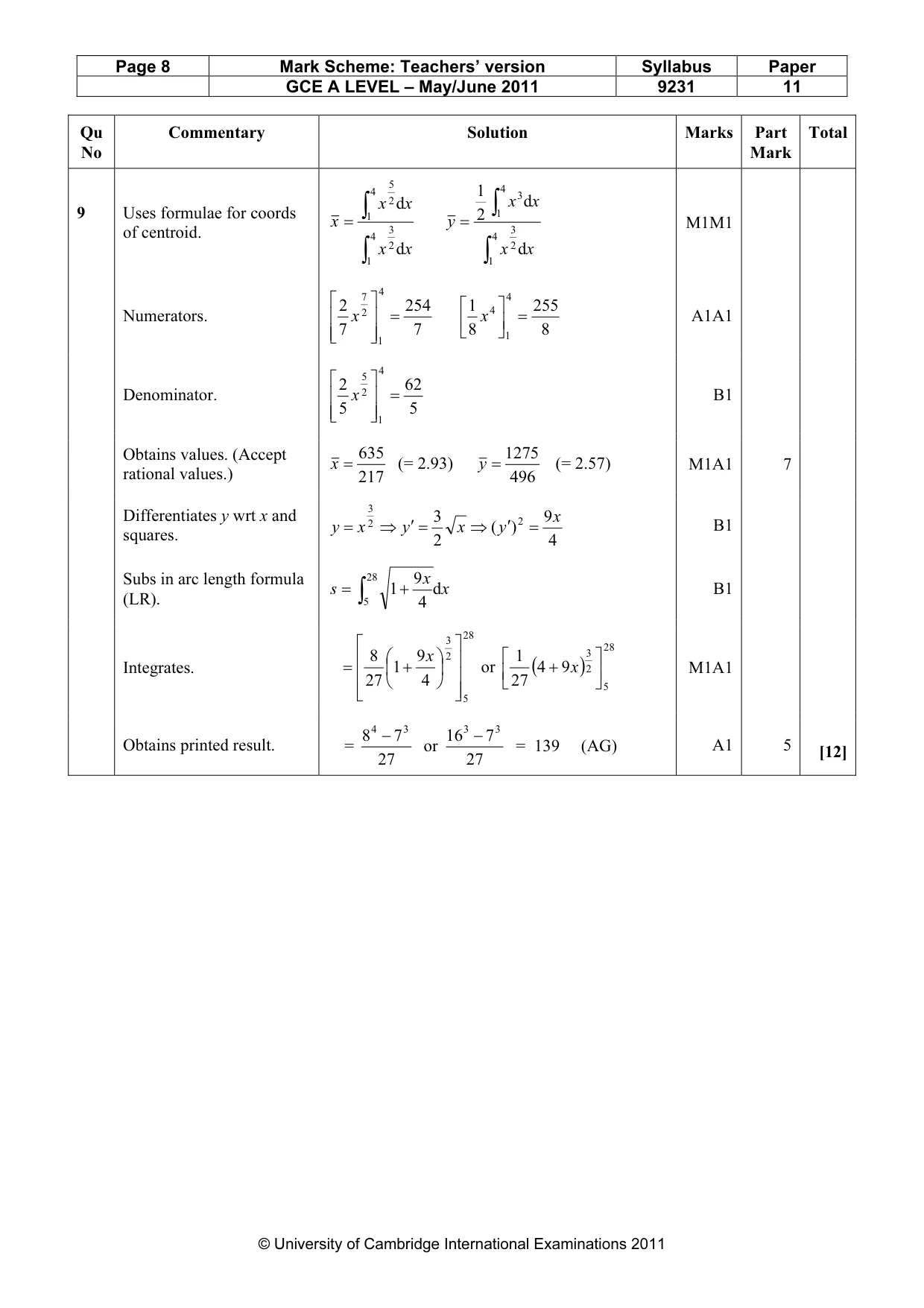 Mark scheme, page 8 of 11