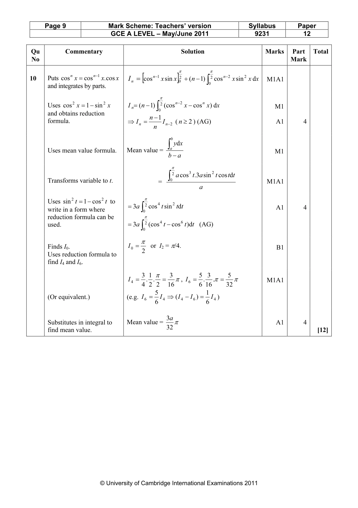 Mark scheme, page 9 of 11