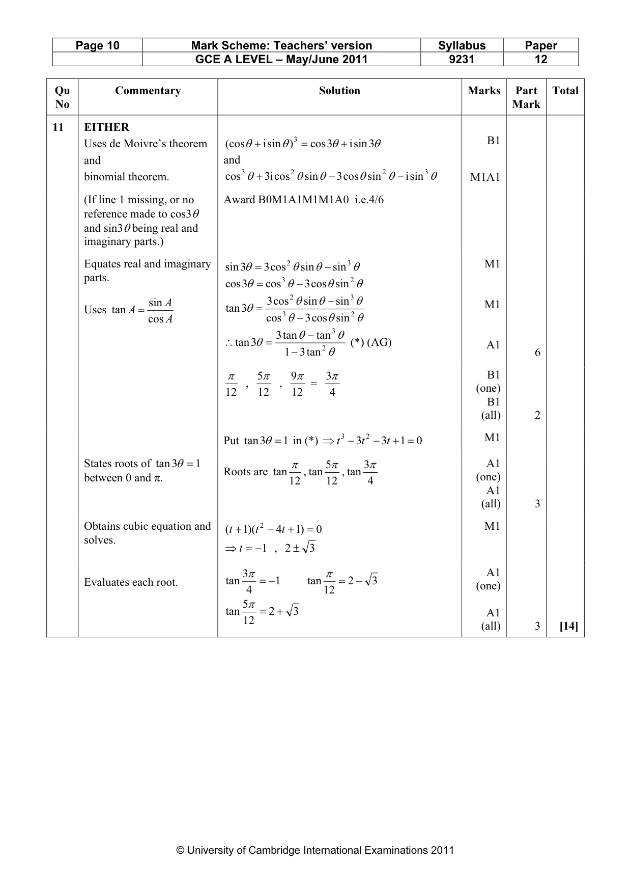 Mark scheme, page 10 of 11
