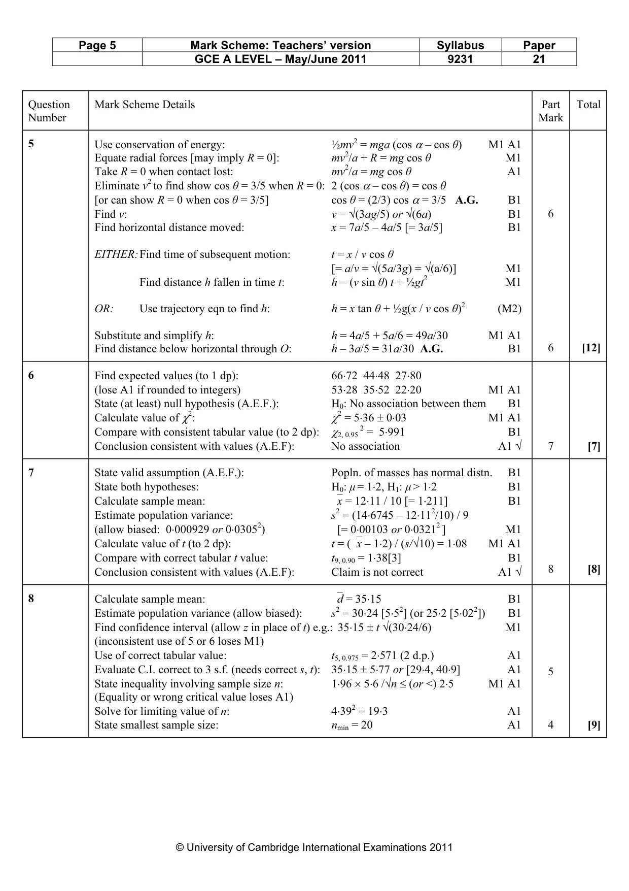 Mark scheme, page 5 of 7