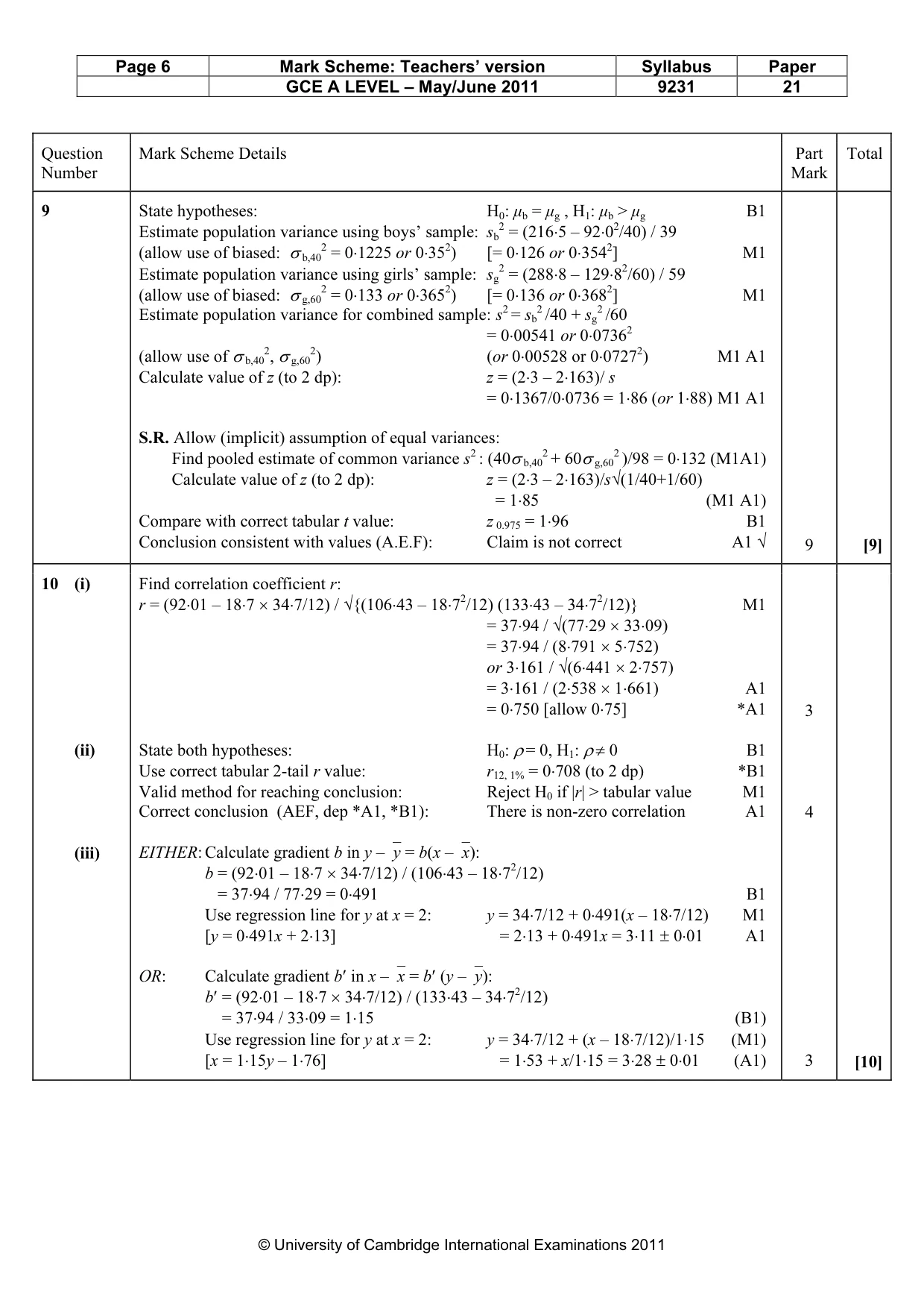 Mark scheme, page 6 of 7