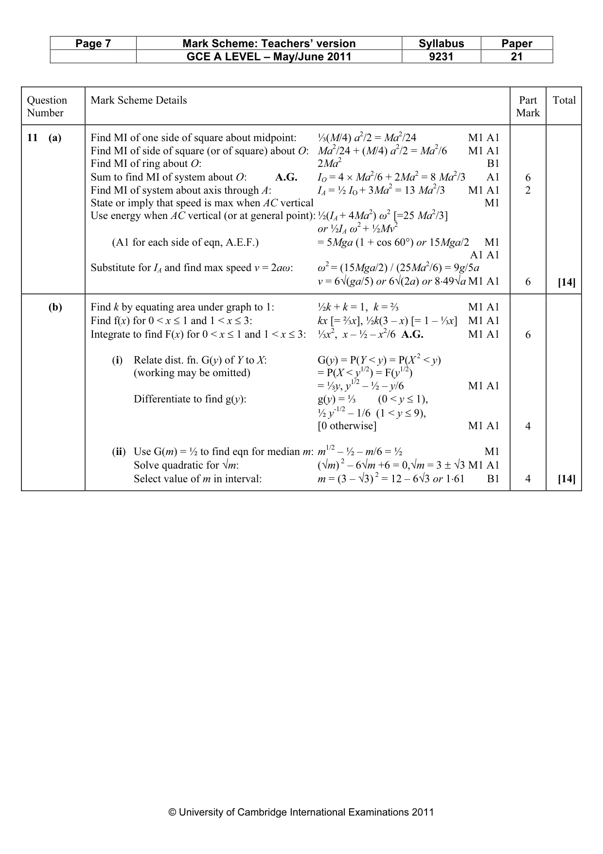Mark scheme, page 7 of 7