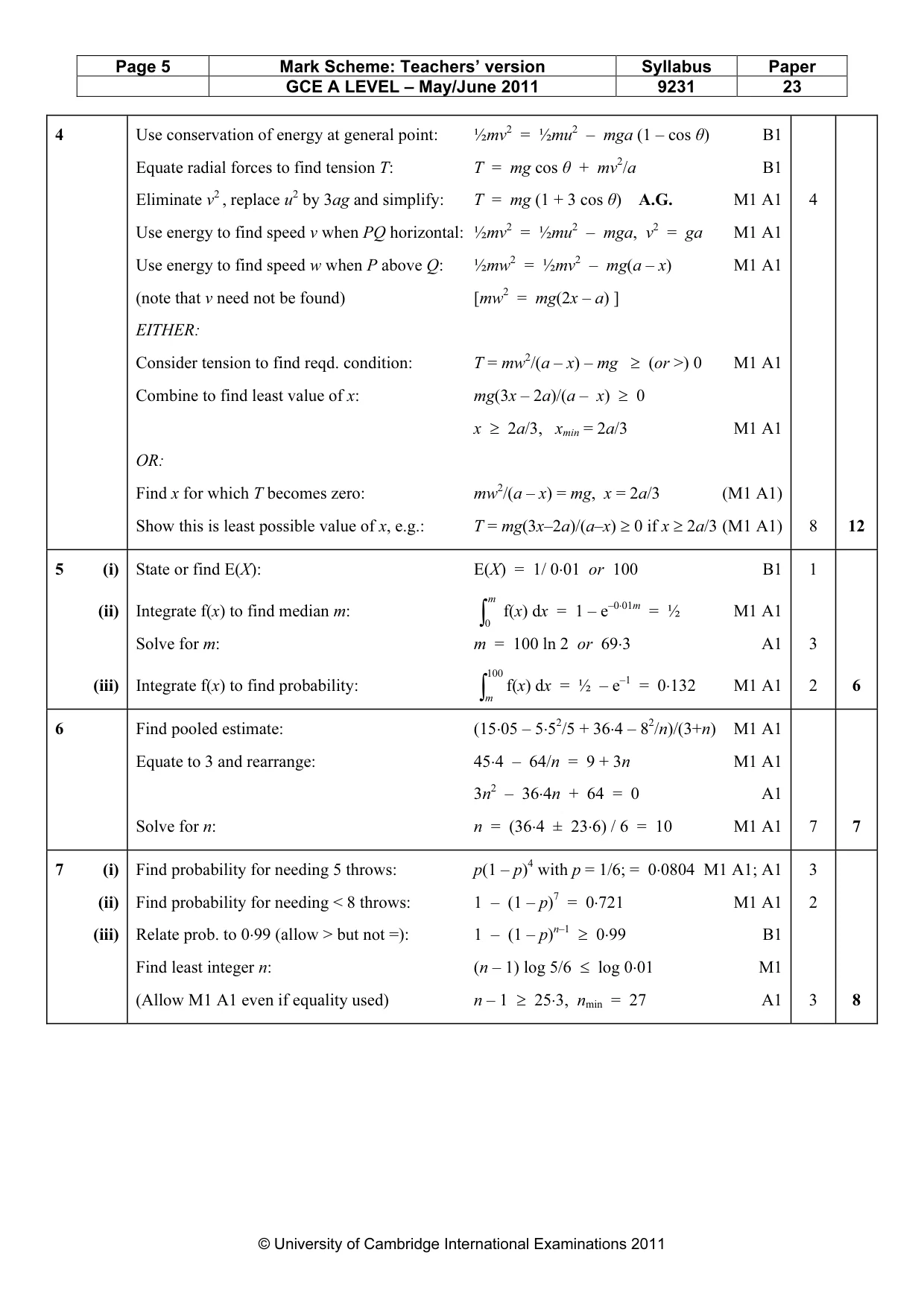 Mark scheme, page 5 of 8