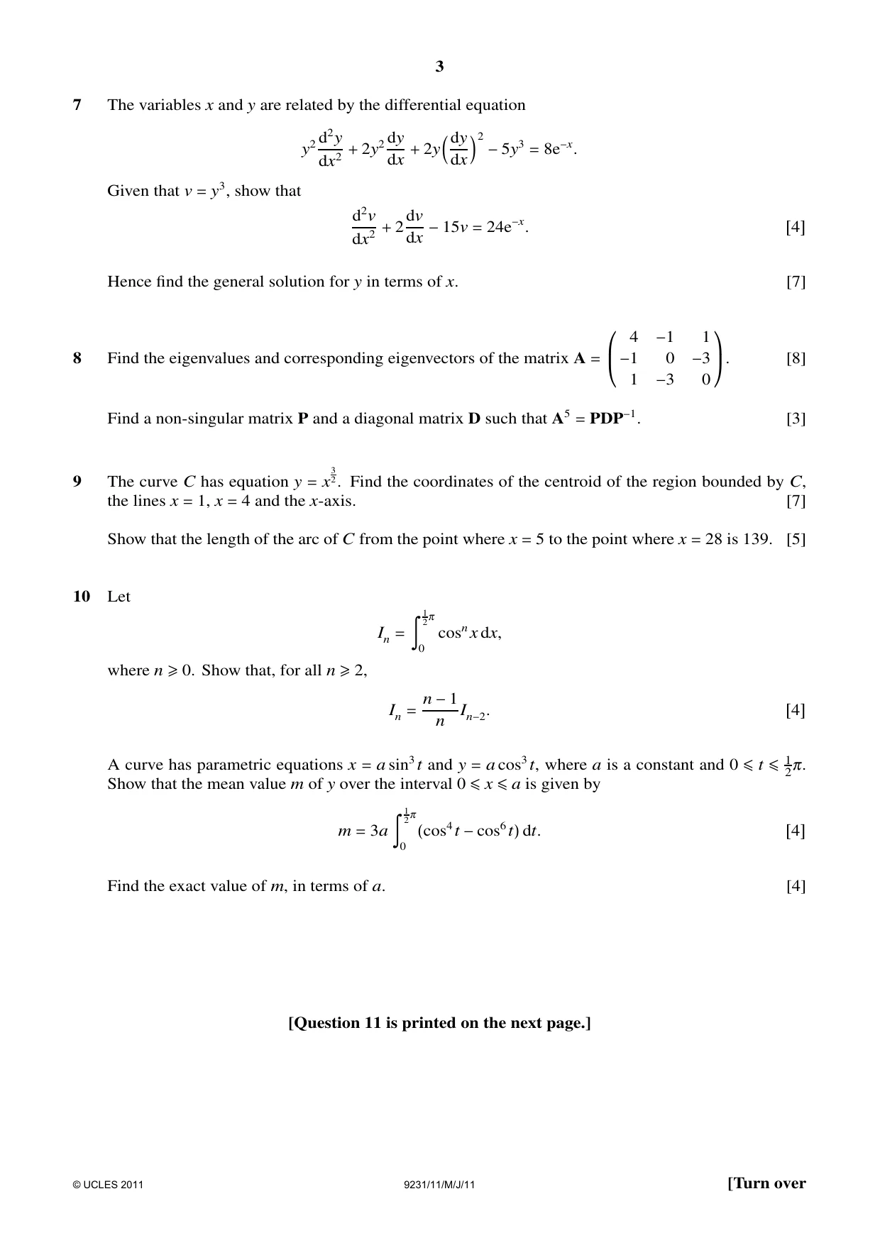 Cambridge A Level Mathematics - Further 9231 2011 May/June Paper 1 · Variant 1 question paper, page 3 of 4