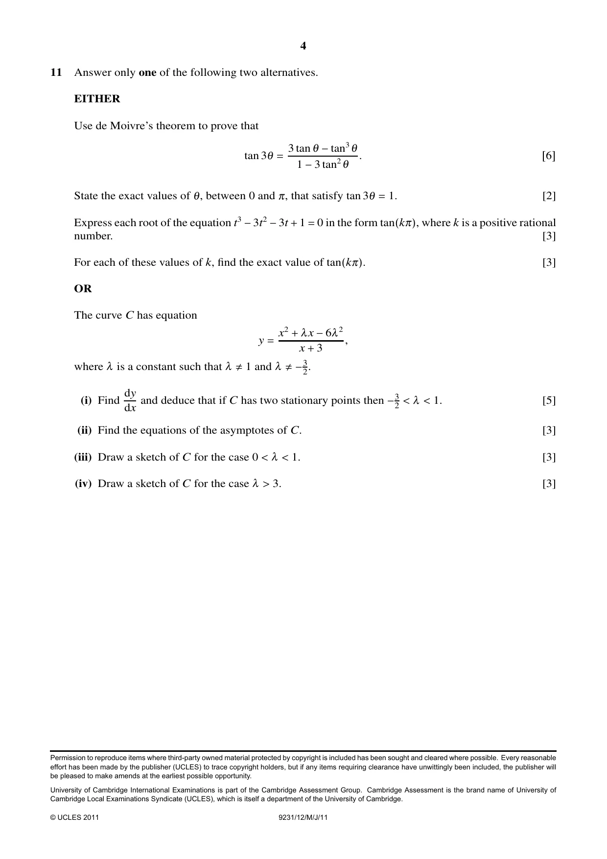 Cambridge A Level Mathematics - Further 9231 2011 May/June Paper 1 · Variant 2 question paper, page 4 of 4