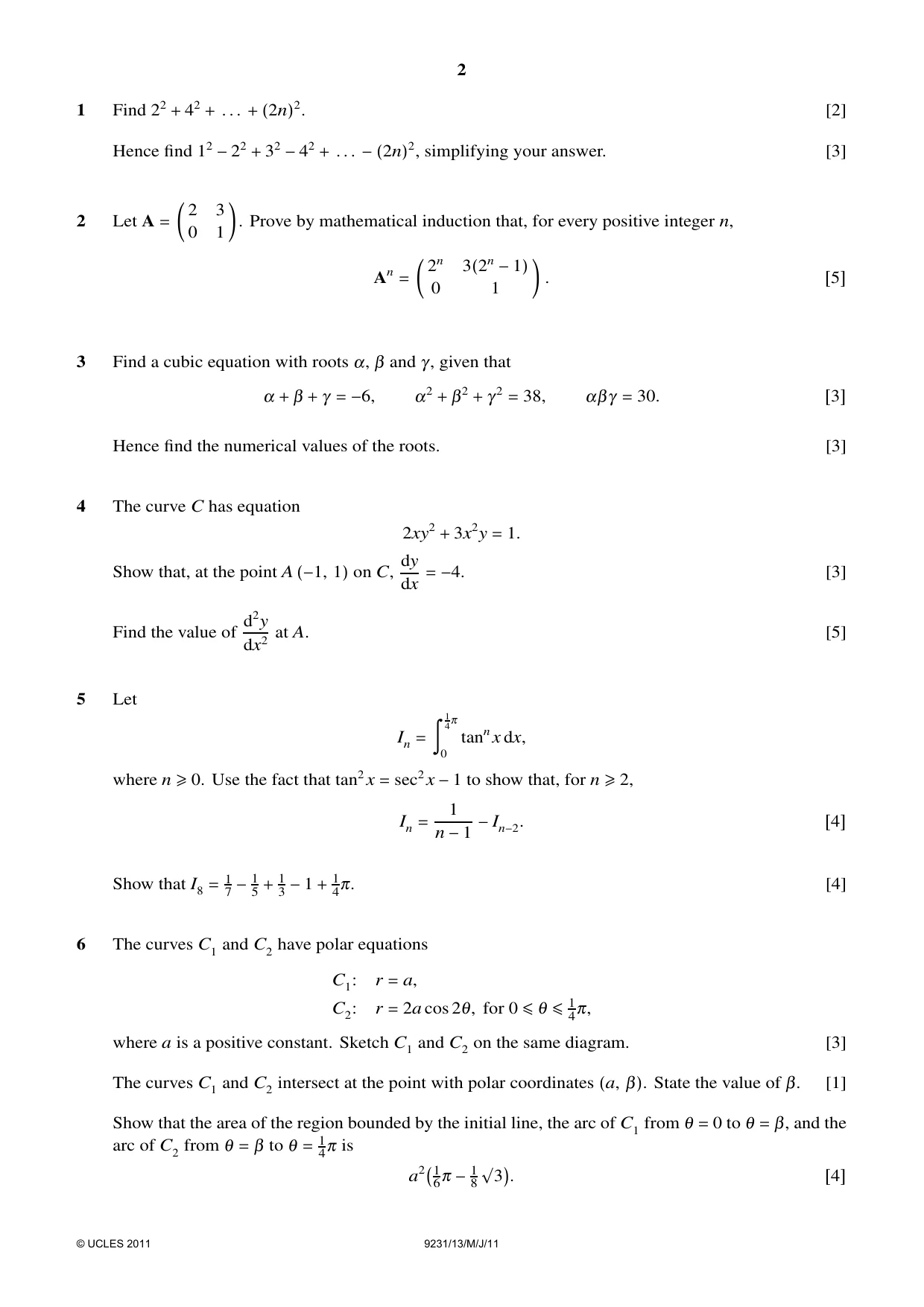 Cambridge A Level Mathematics - Further 9231 2011 May/June Paper 1 · Variant 3 question paper, page 2 of 4