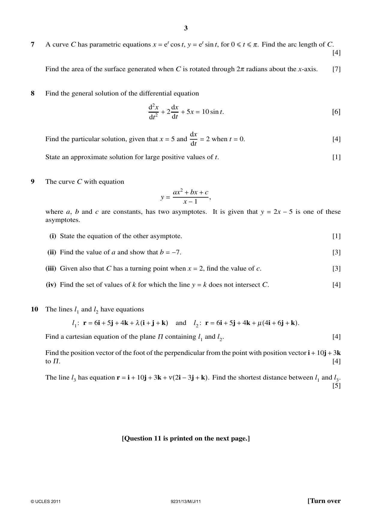 Cambridge A Level Mathematics - Further 9231 2011 May/June Paper 1 · Variant 3 question paper, page 3 of 4