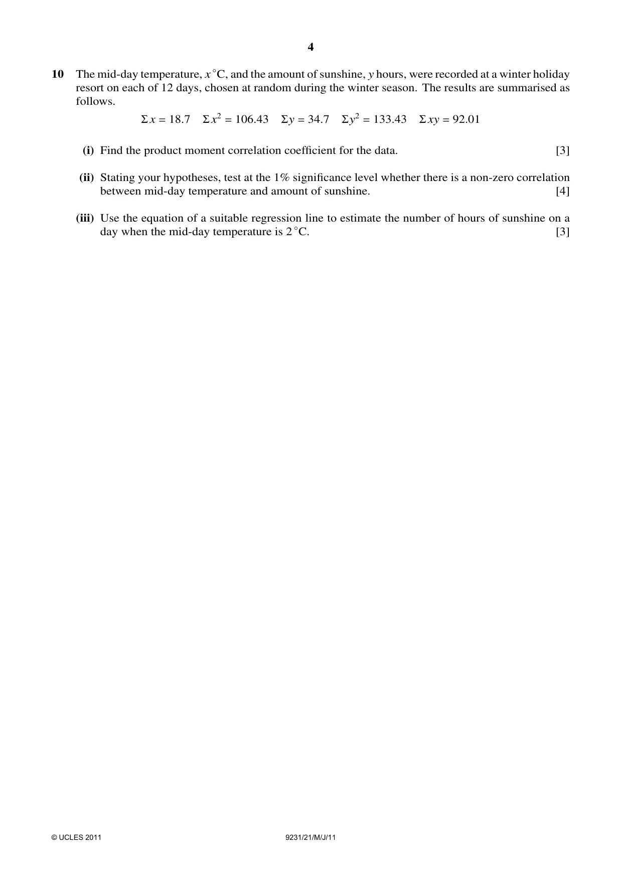 Cambridge A Level Mathematics - Further 9231 2011 May/June Paper 2 · Variant 1 question paper, page 4 of 8