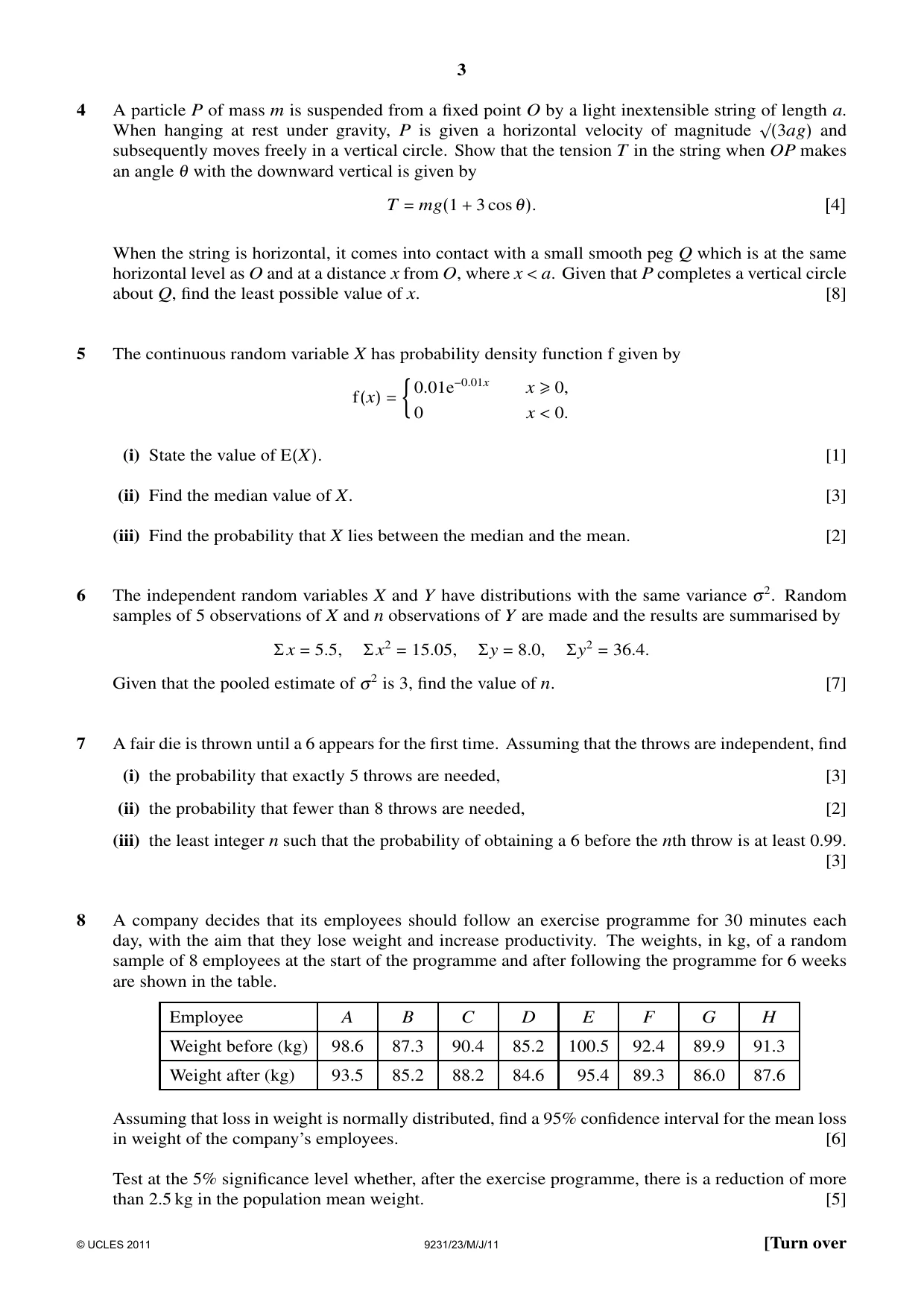 Cambridge A Level Mathematics - Further 9231 2011 May/June Paper 2 · Variant 3 question paper, page 3 of 8