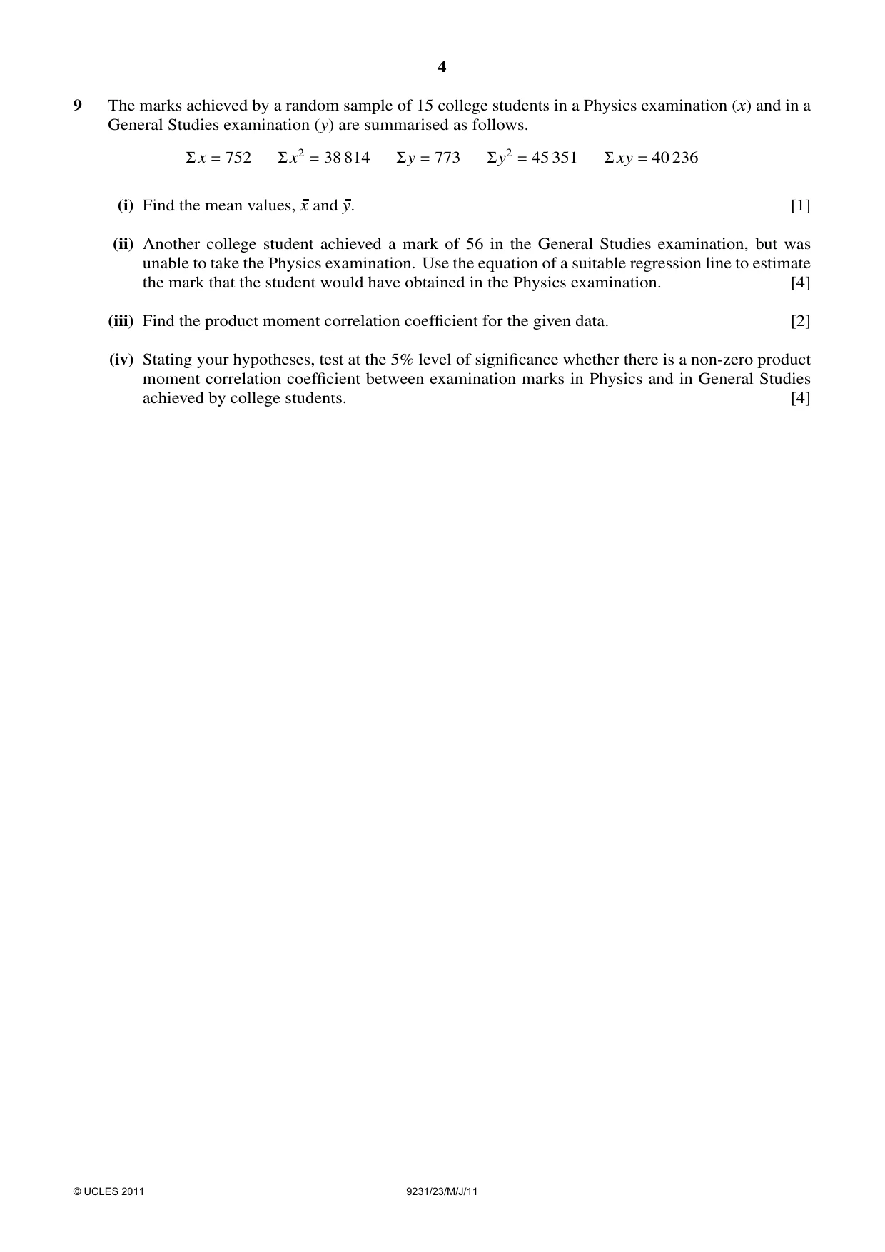 Cambridge A Level Mathematics - Further 9231 2011 May/June Paper 2 · Variant 3 question paper, page 4 of 8