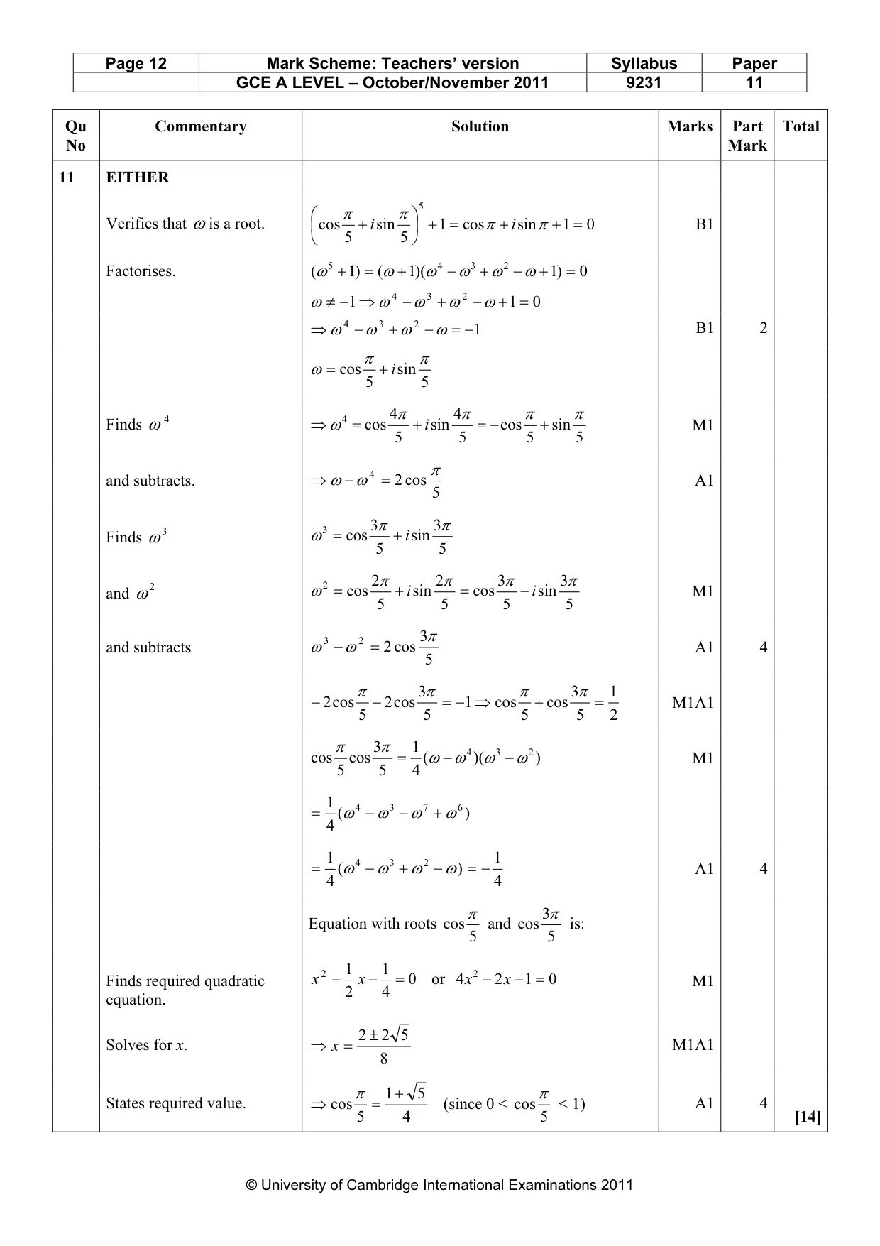 Mark scheme, page 12 of 13