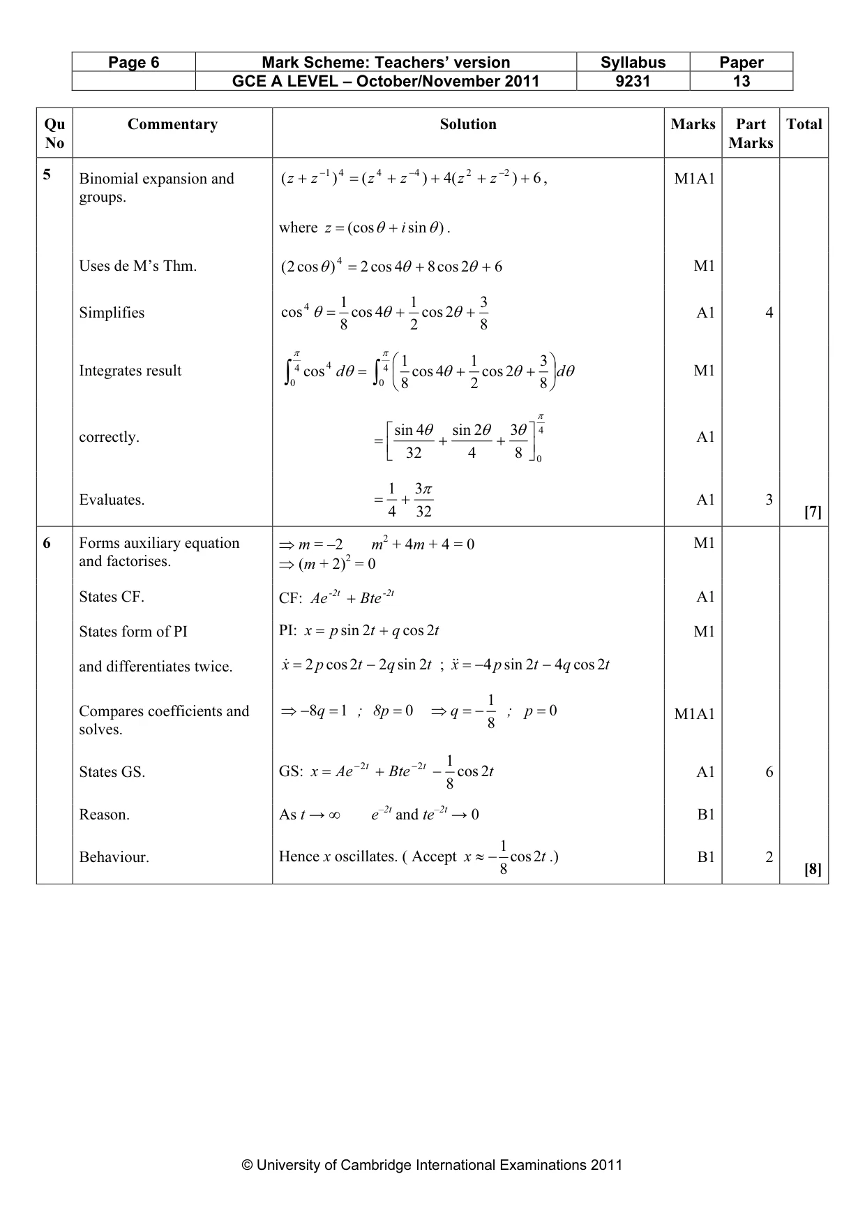 Mark scheme, page 6 of 10