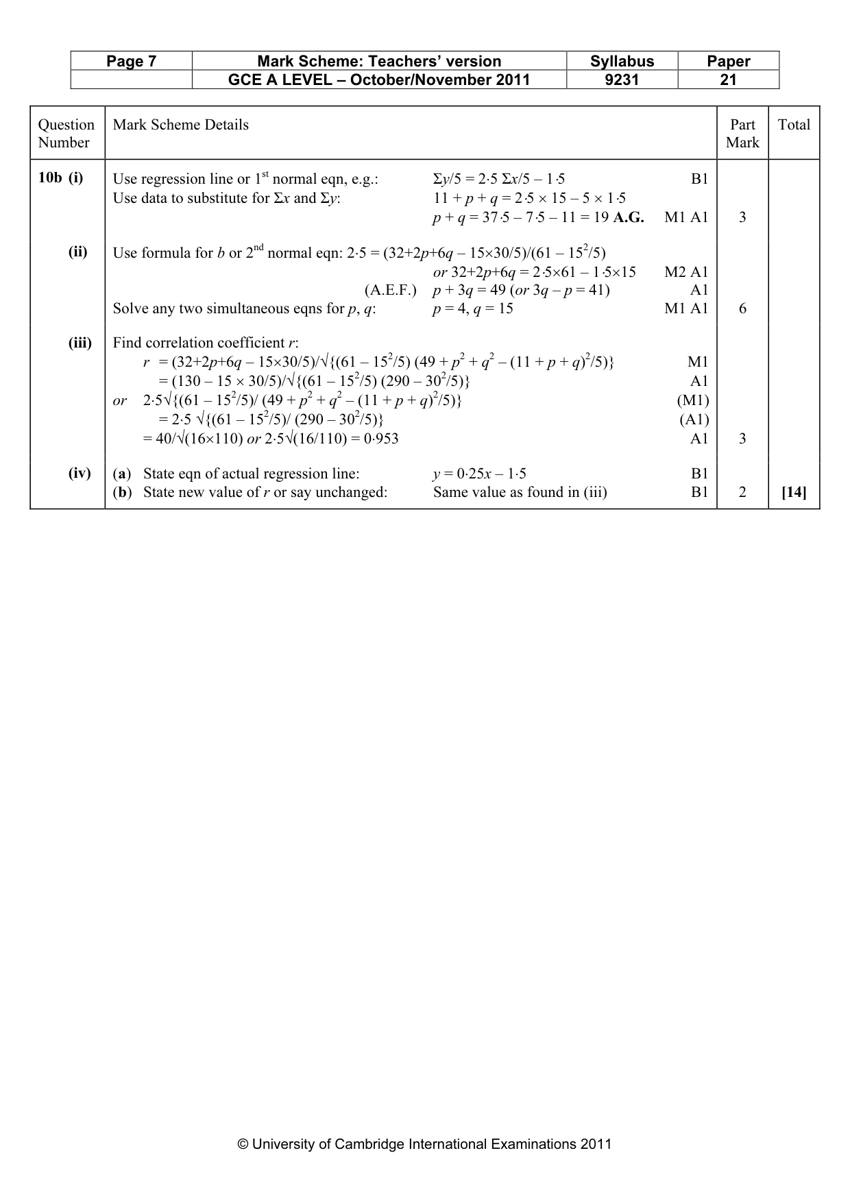 Mark scheme, page 7 of 7