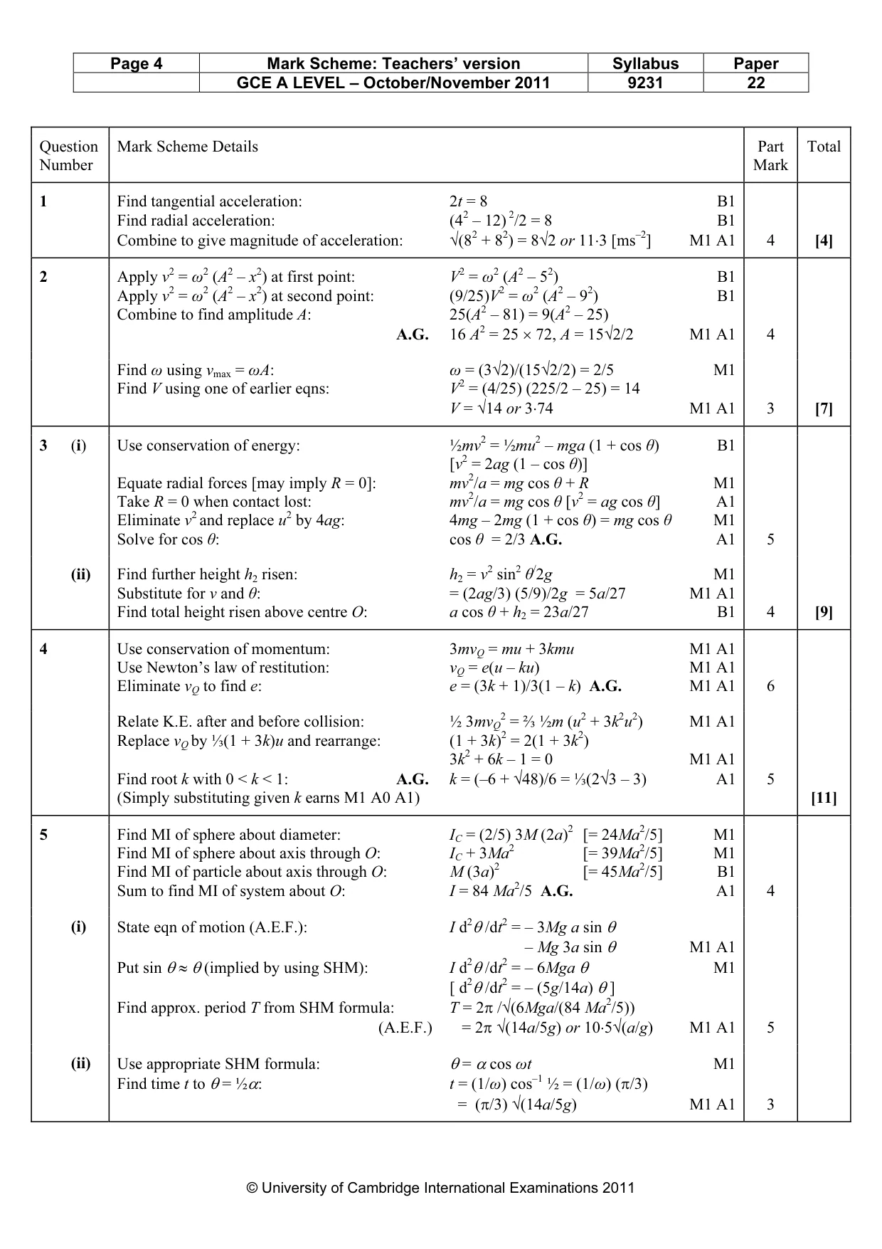 Mark scheme, page 4 of 7