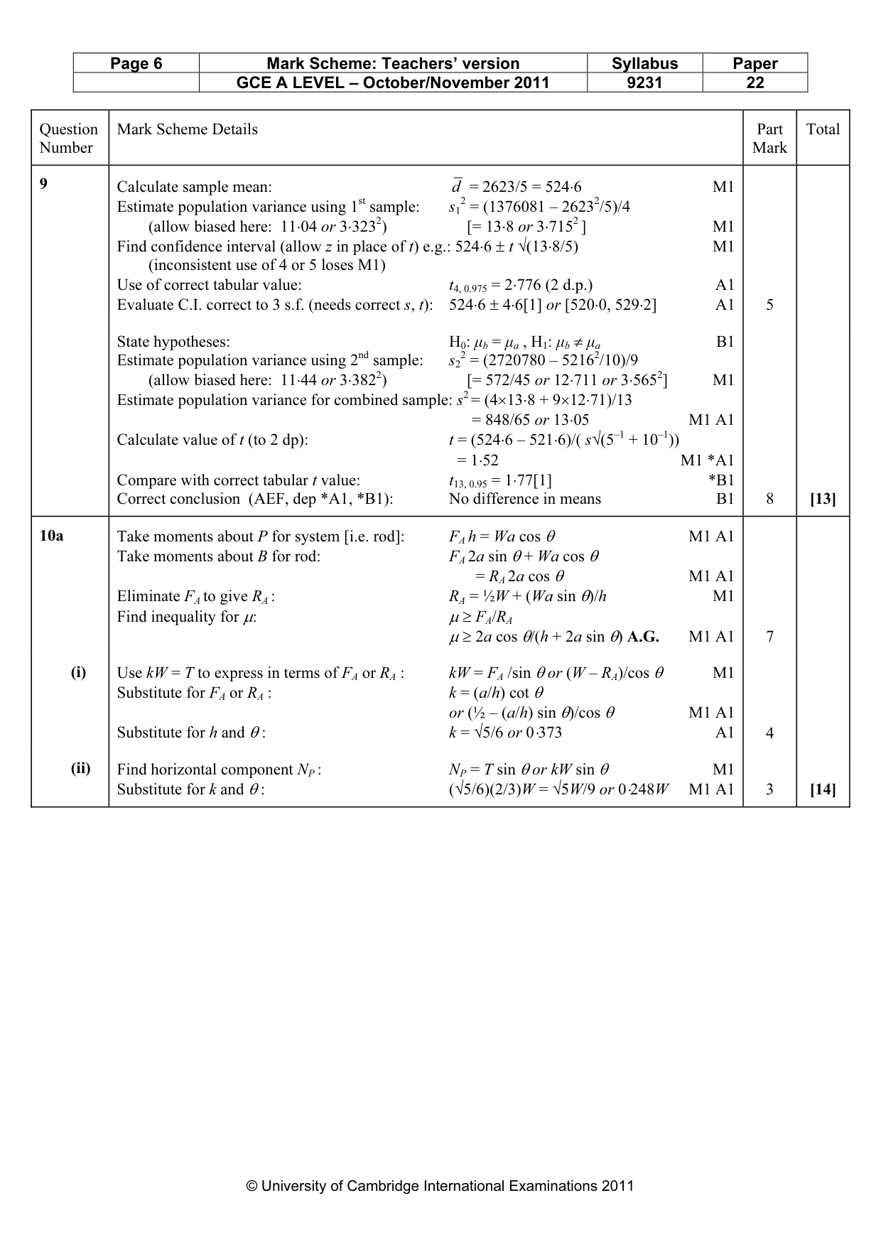 Mark scheme, page 6 of 7