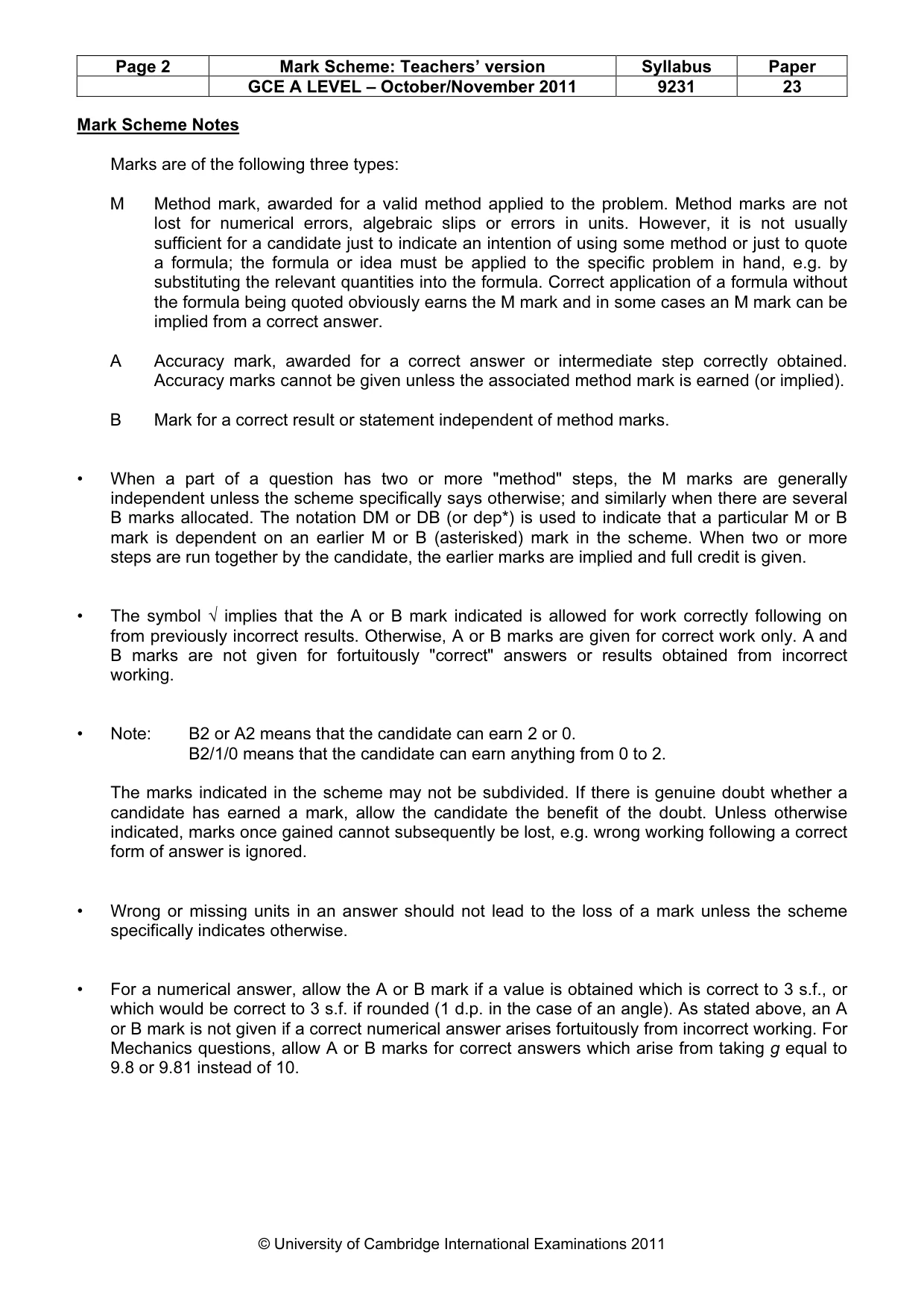 Mark scheme, page 2 of 7