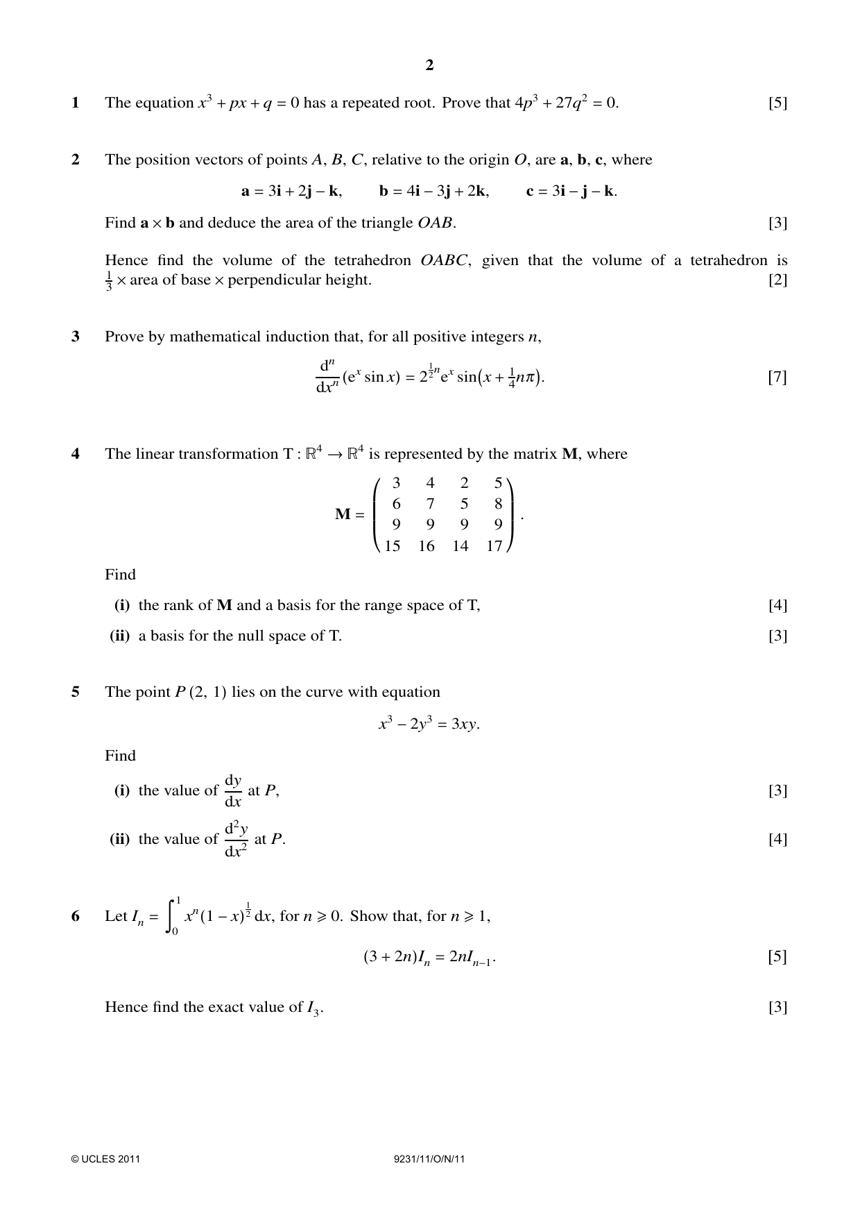 Cambridge A Level Mathematics - Further 9231 2011 Oct/Nov Paper 1 · Variant 1 question paper, page 2 of 4
