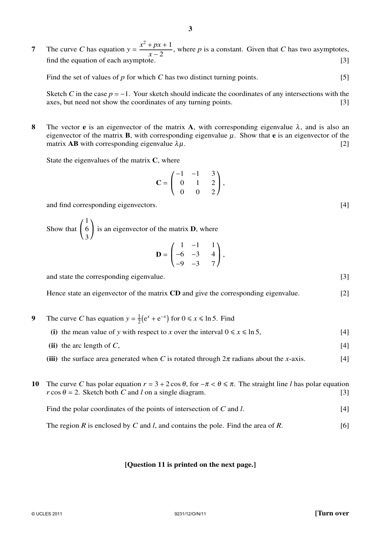 Cambridge A Level Mathematics - Further 9231 2011 Oct/Nov Paper 1 · Variant 2 question paper, page 3 of 4