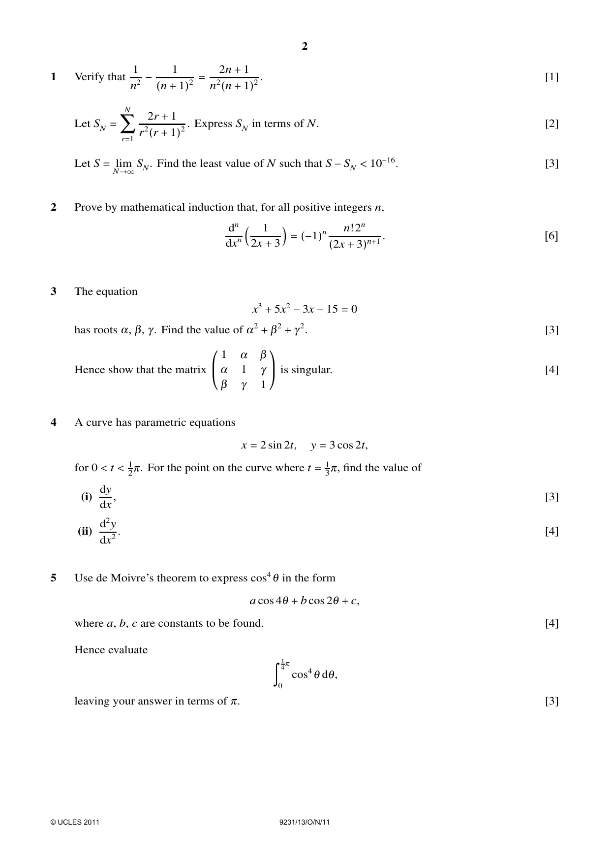 Cambridge A Level Mathematics - Further 9231 2011 Oct/Nov Paper 1 · Variant 3 question paper, page 2 of 4