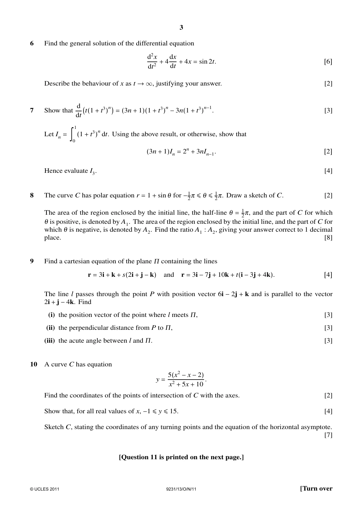 Cambridge A Level Mathematics - Further 9231 2011 Oct/Nov Paper 1 · Variant 3 question paper, page 3 of 4
