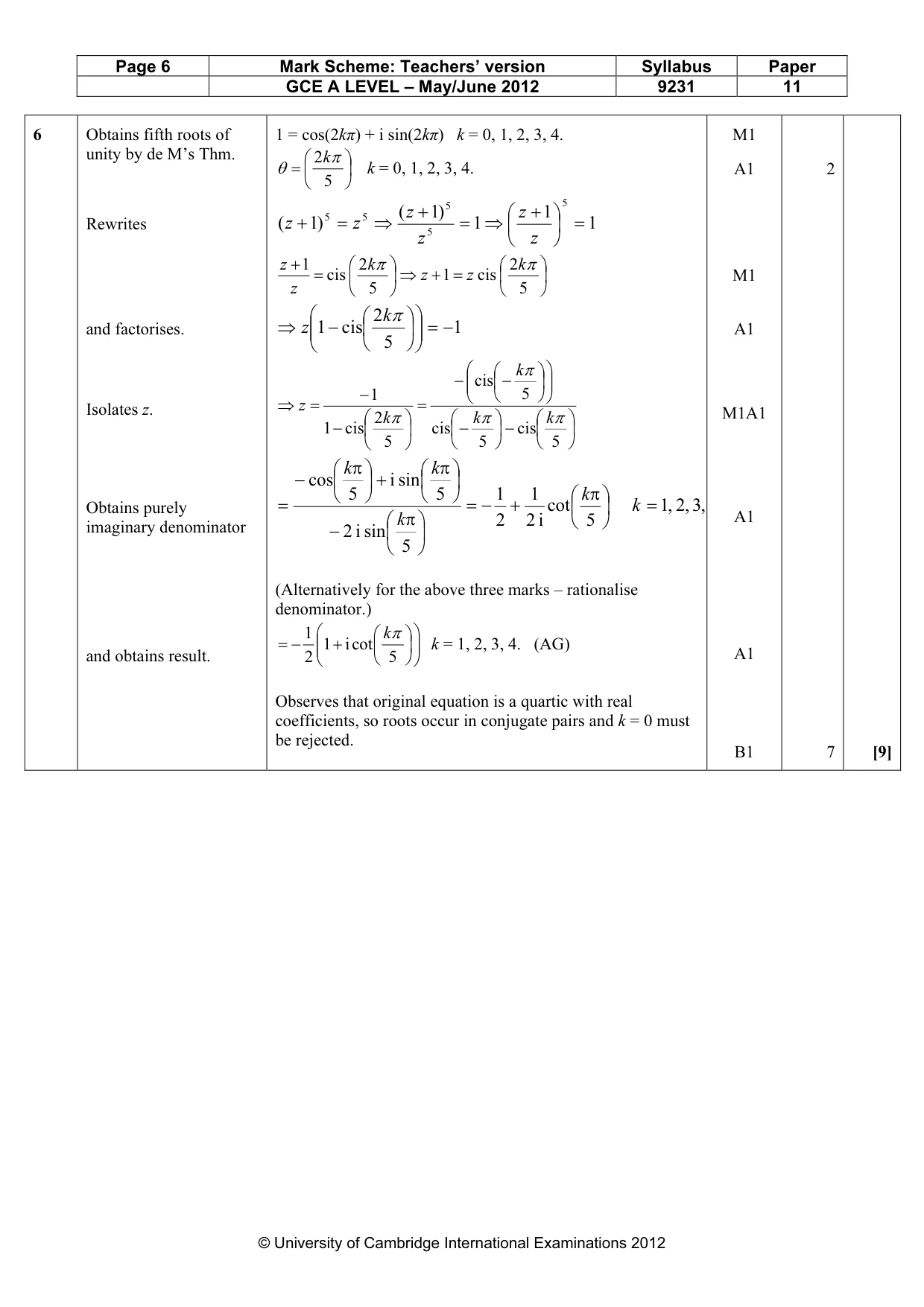 Mark scheme, page 6 of 13