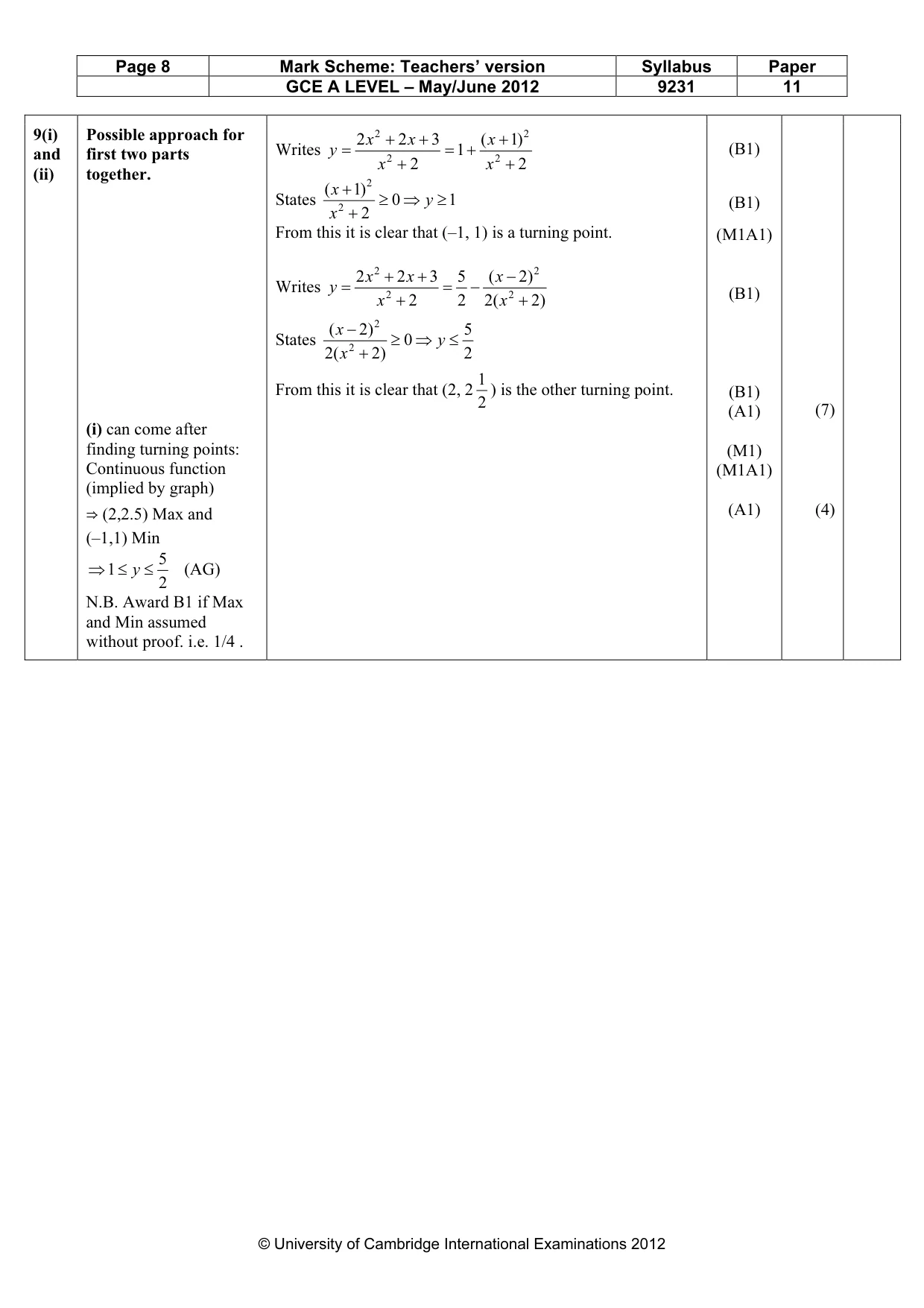 Mark scheme, page 8 of 13