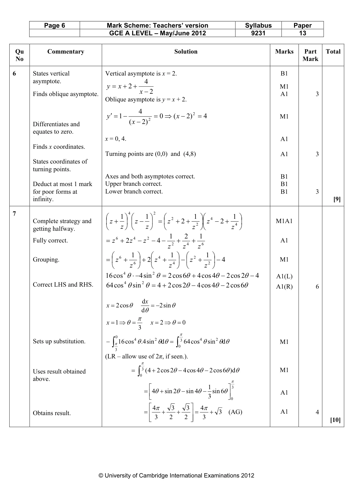 Mark scheme, page 6 of 12