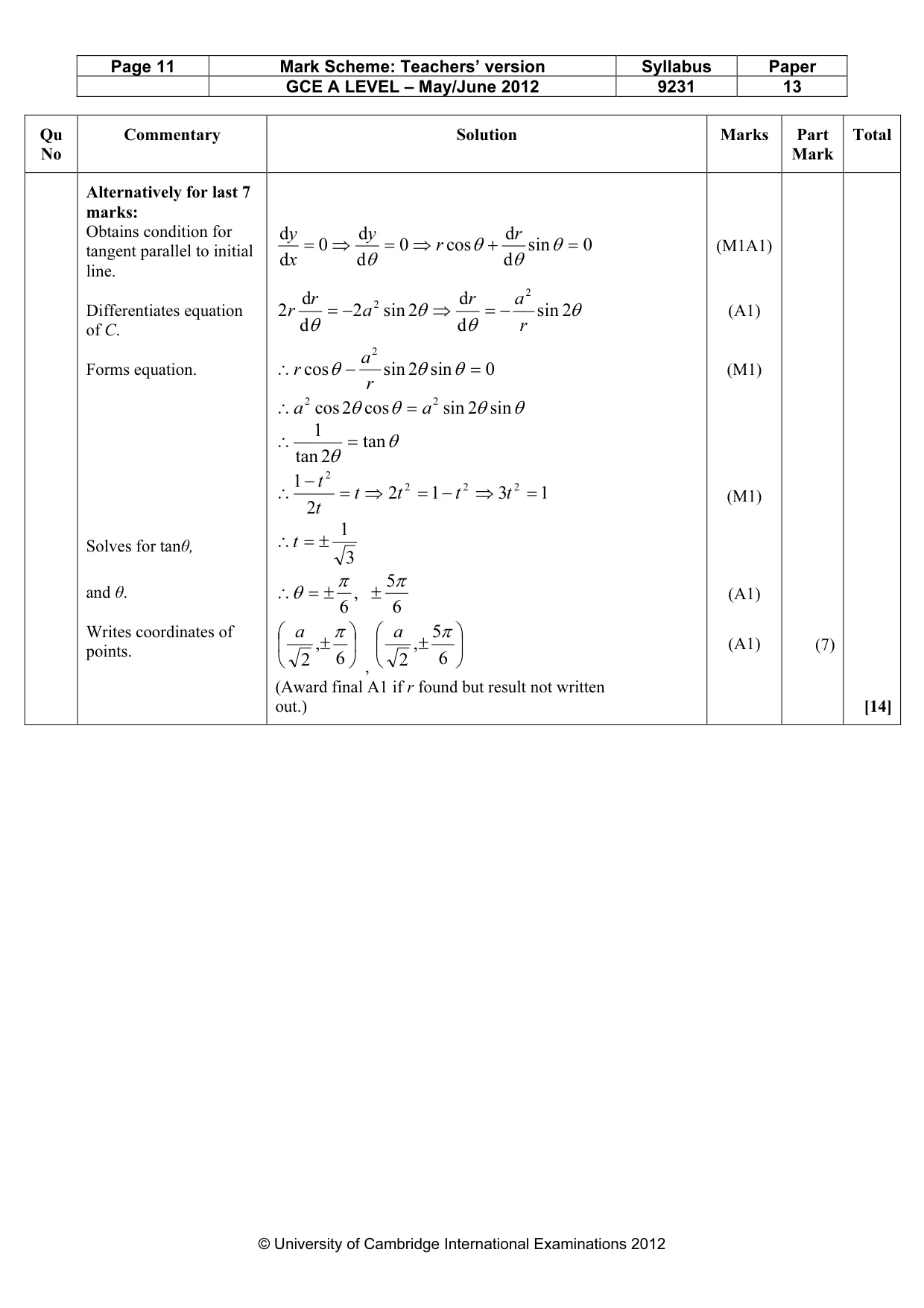 Mark scheme, page 11 of 12