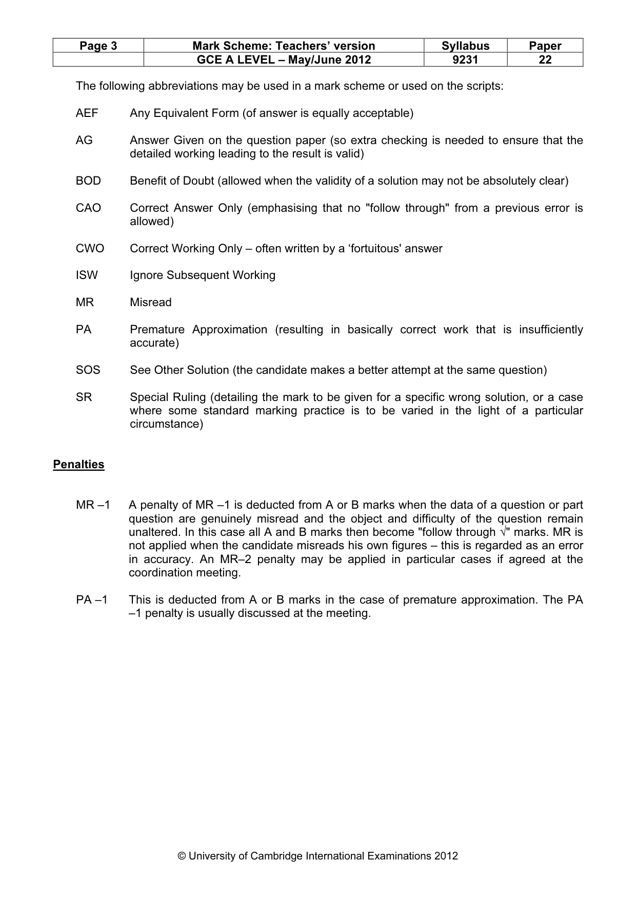 Mark scheme, page 3 of 8