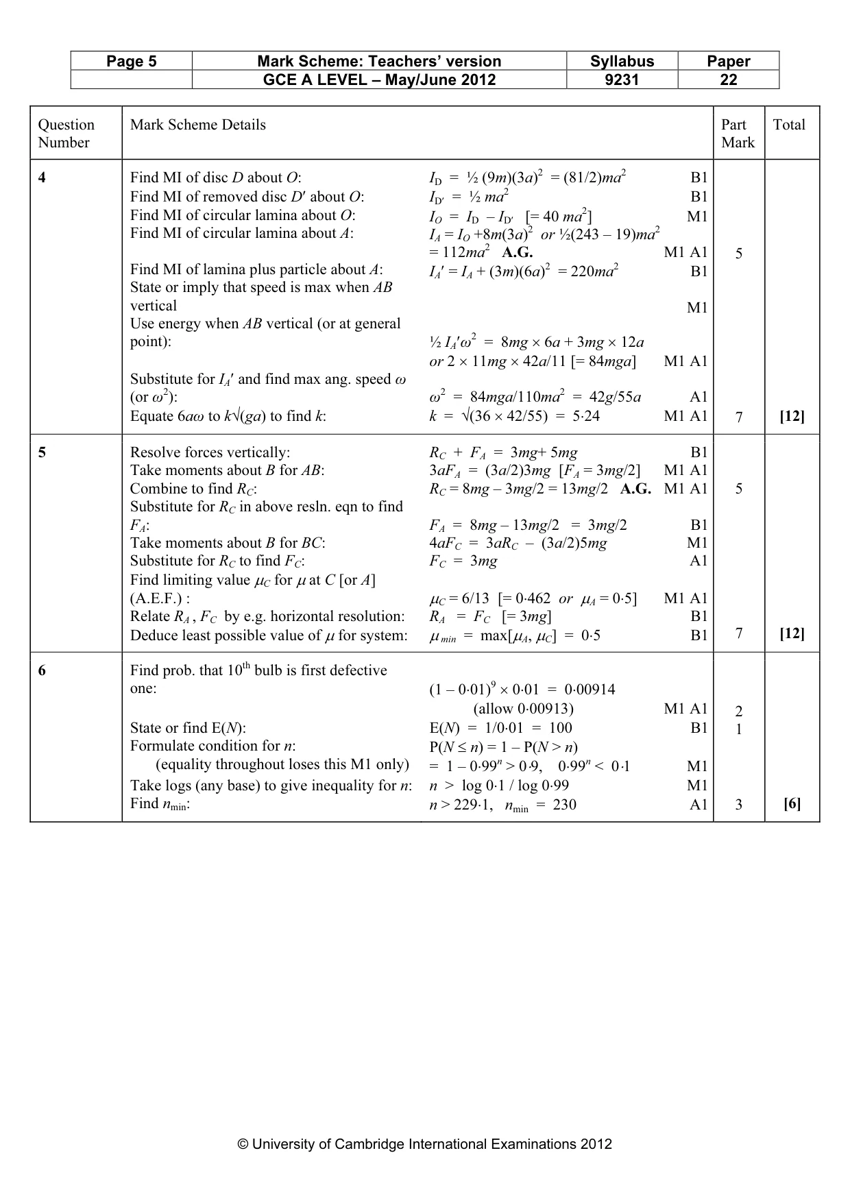 Mark scheme, page 5 of 8