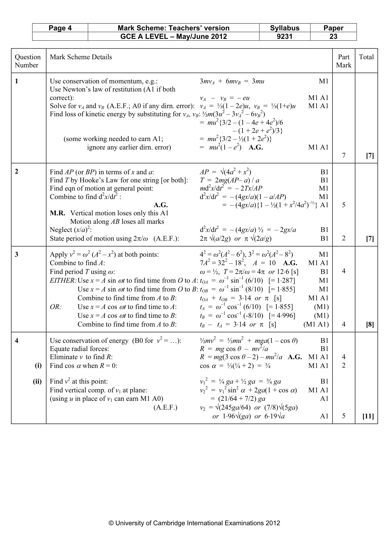 Mark scheme, page 4 of 7