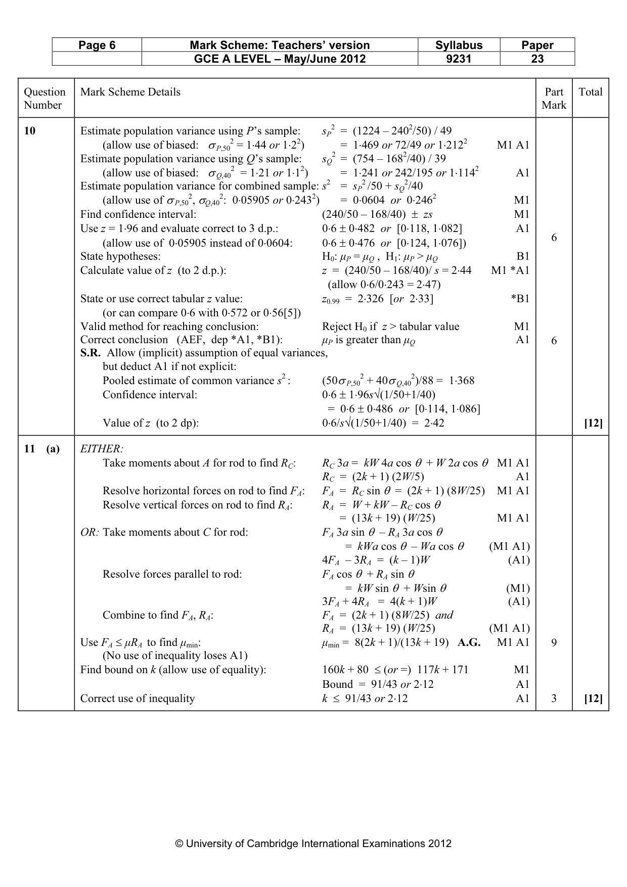 Mark scheme, page 6 of 7