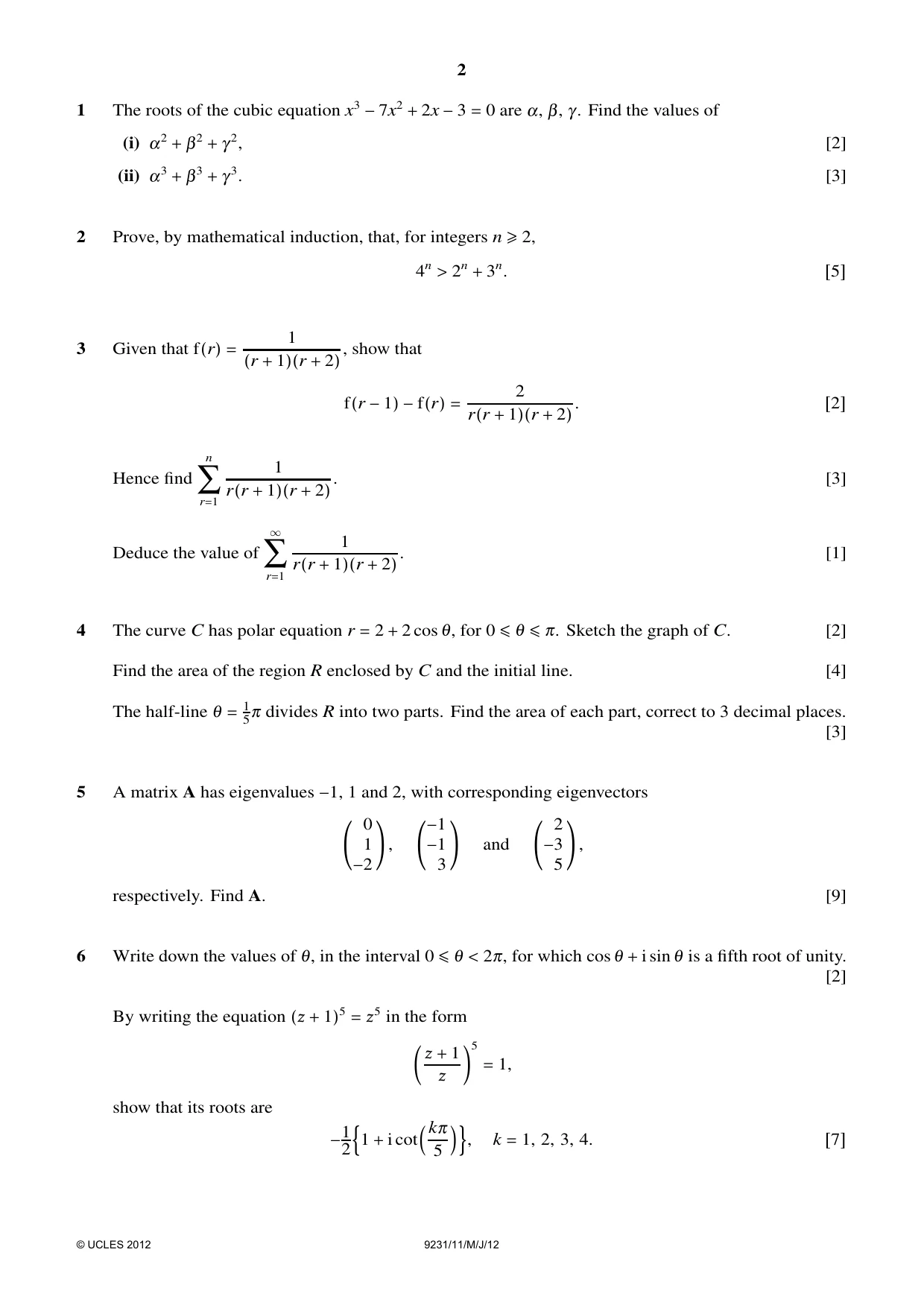 Cambridge A Level Mathematics - Further 9231 2012 May/June Paper 1 · Variant 1 question paper, page 2 of 4