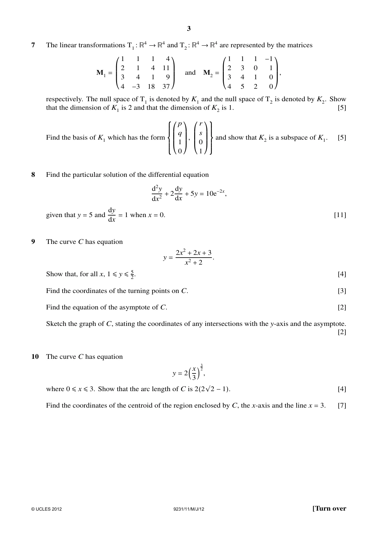 Cambridge A Level Mathematics - Further 9231 2012 May/June Paper 1 · Variant 1 question paper, page 3 of 4
