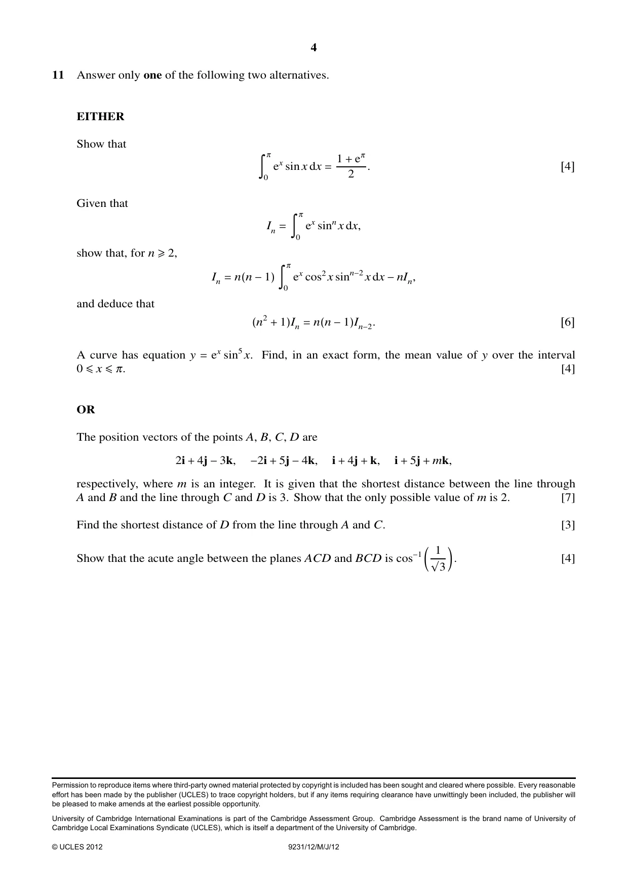 Cambridge A Level Mathematics - Further 9231 2012 May/June Paper 1 · Variant 2 question paper, page 4 of 4