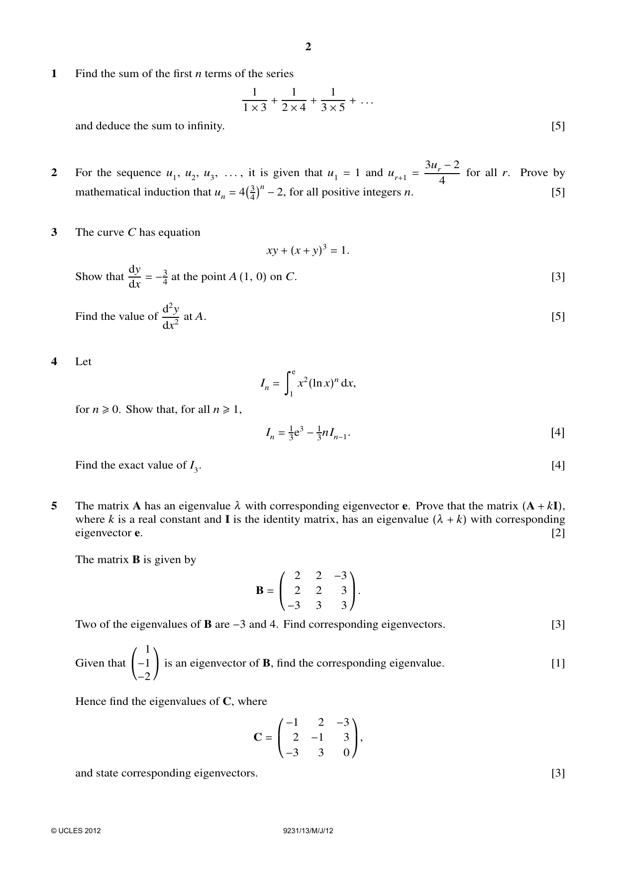 Cambridge A Level Mathematics - Further 9231 2012 May/June Paper 1 · Variant 3 question paper, page 2 of 4